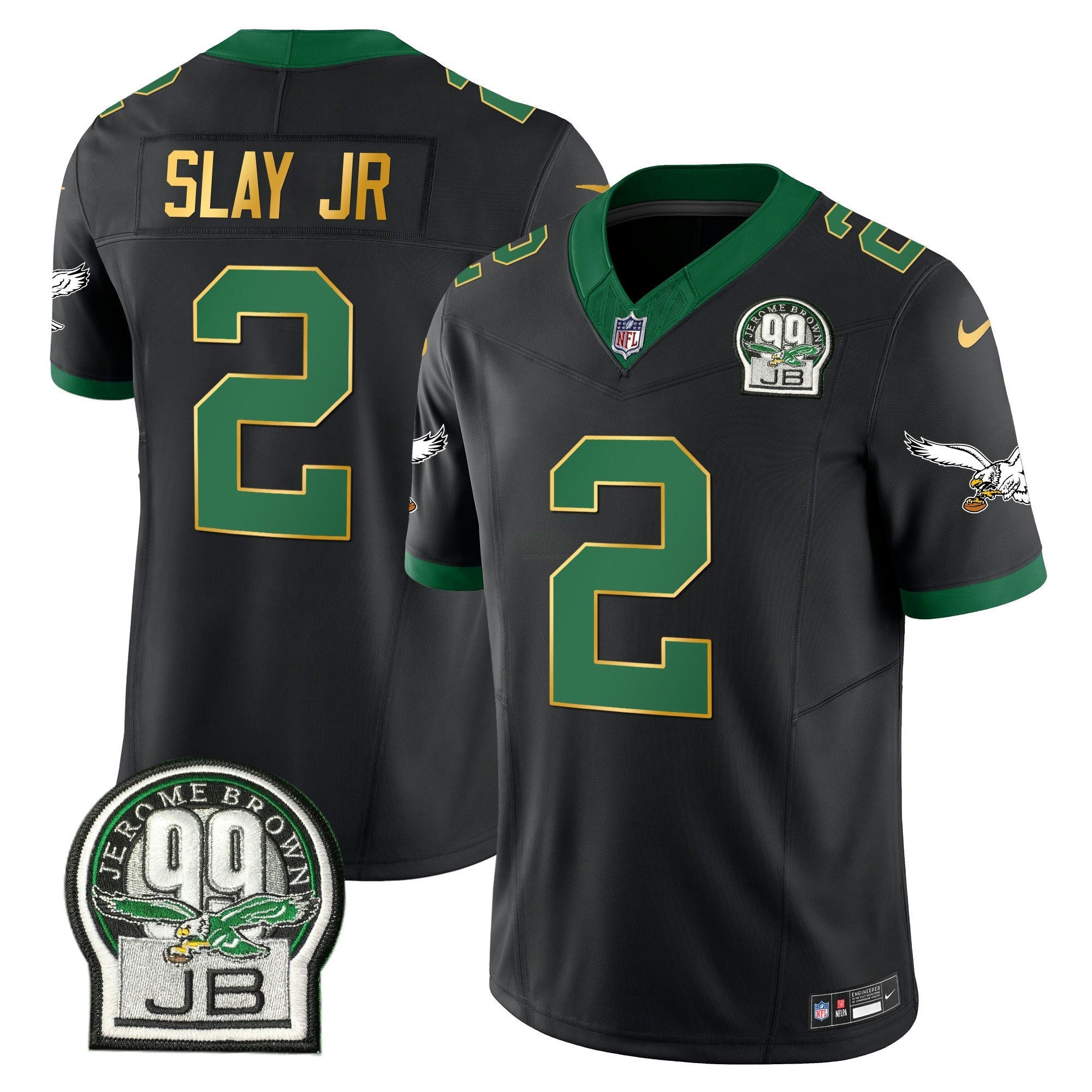 Camisa NFL Men’s Jerome Brown Patch Kelly Verde Dourada Trim Jersey