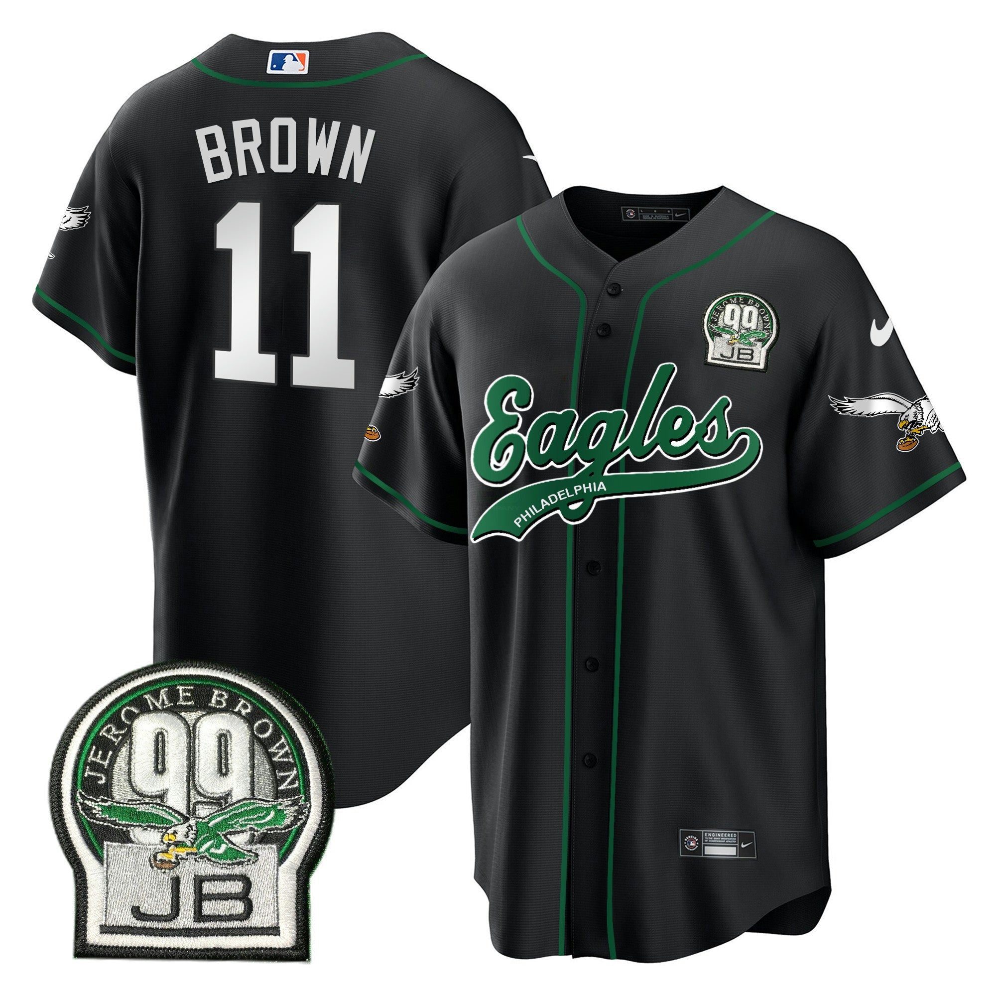 Camisa NFL Men’s Jerome Brown Retired Patch Kelly Green Jersey