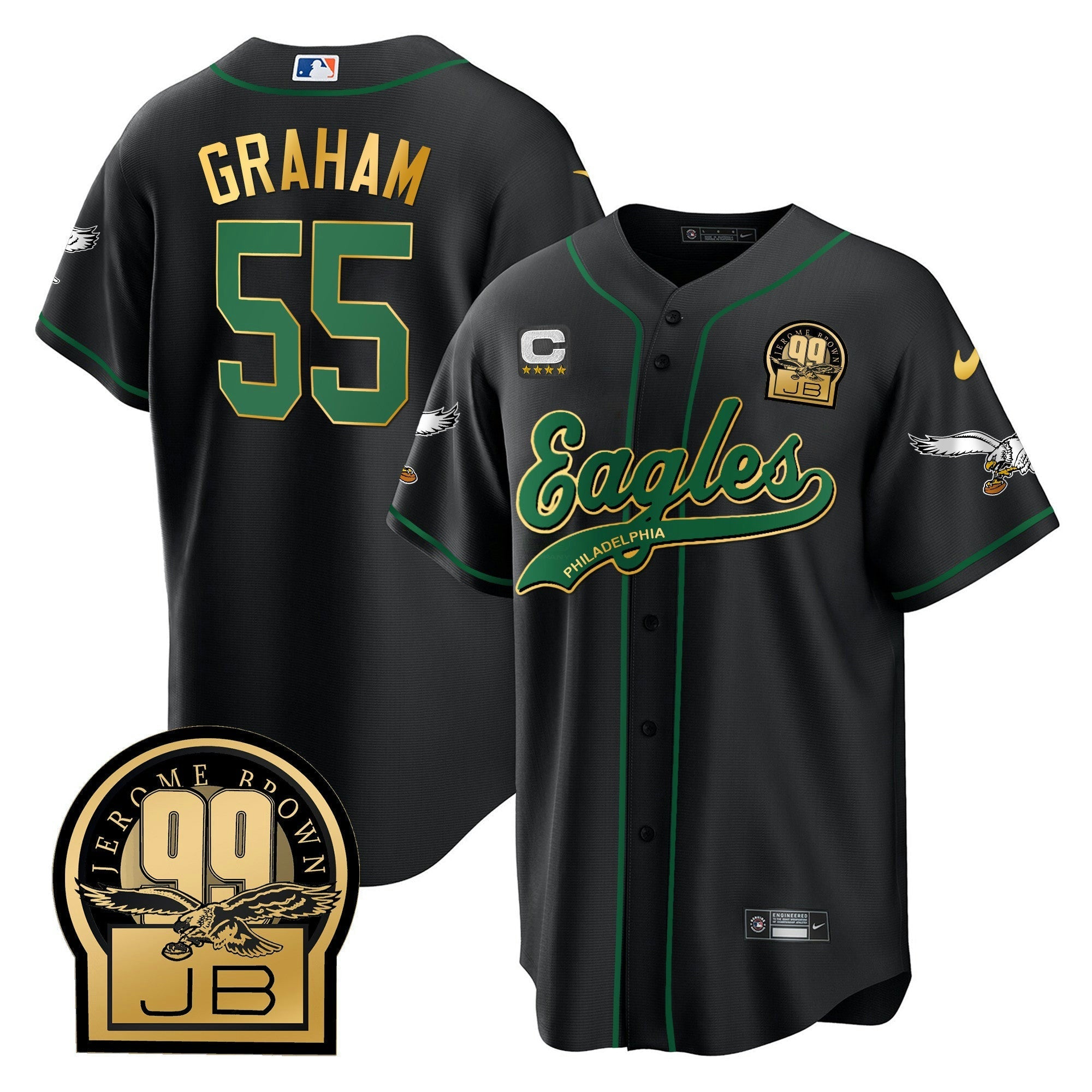 Camisa NFL Men’s Jerome Brown Retired Patch Kelly Green Jersey