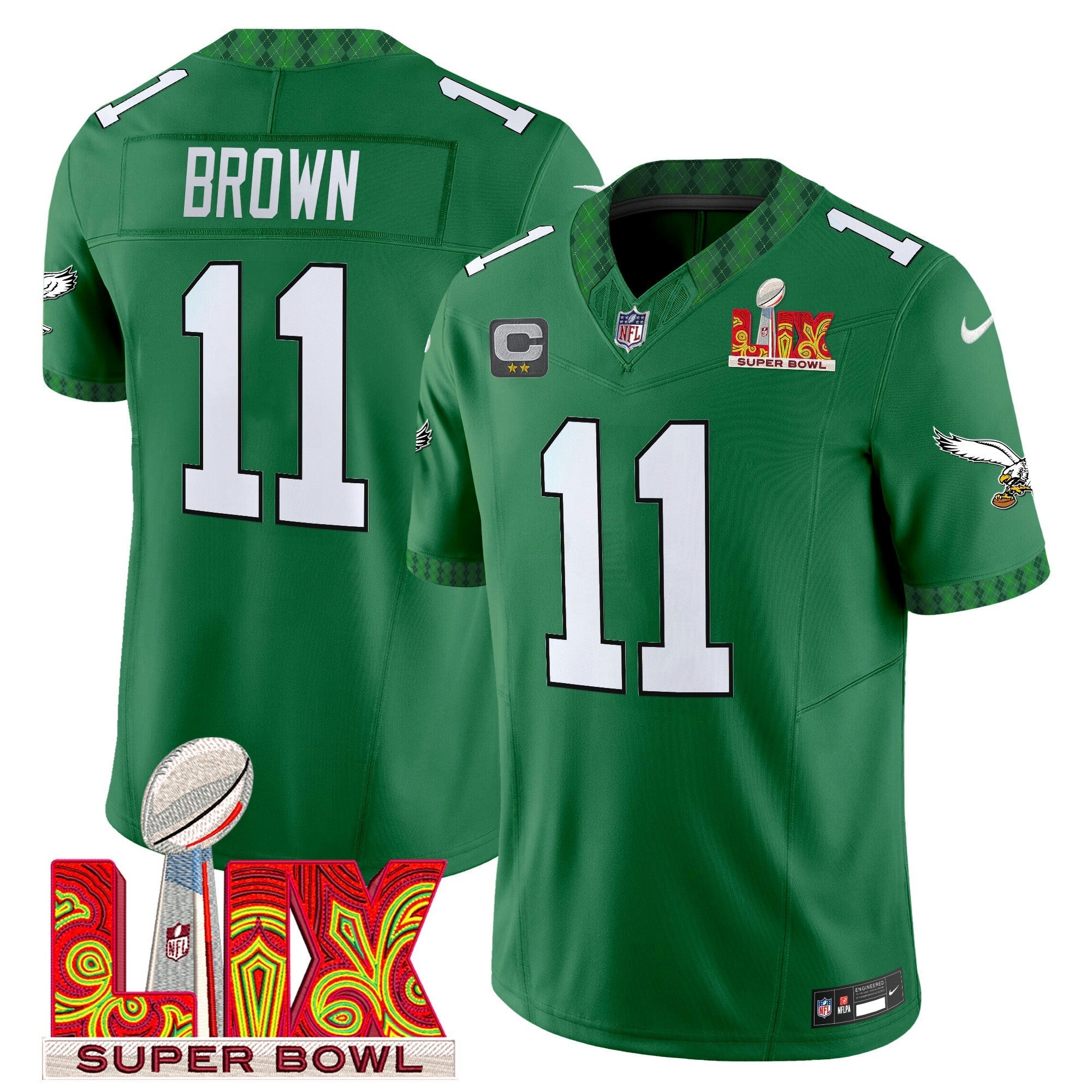 Camisa NFL Men’s Kelly Green St. Patrick’s Day Super Bowl LIX Patch Vapor Limited Jersey