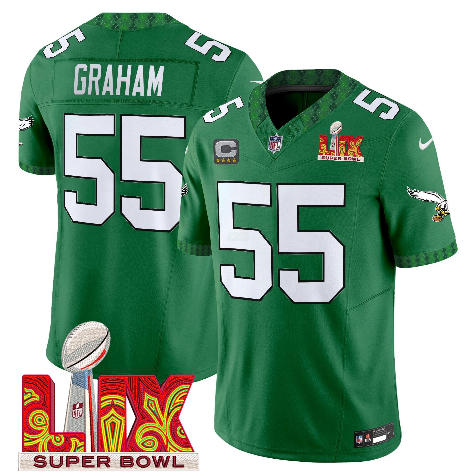 Camisa NFL Men’s Kelly Green St. Patrick’s Day Super Bowl LIX Patch Vapor Limited Jersey