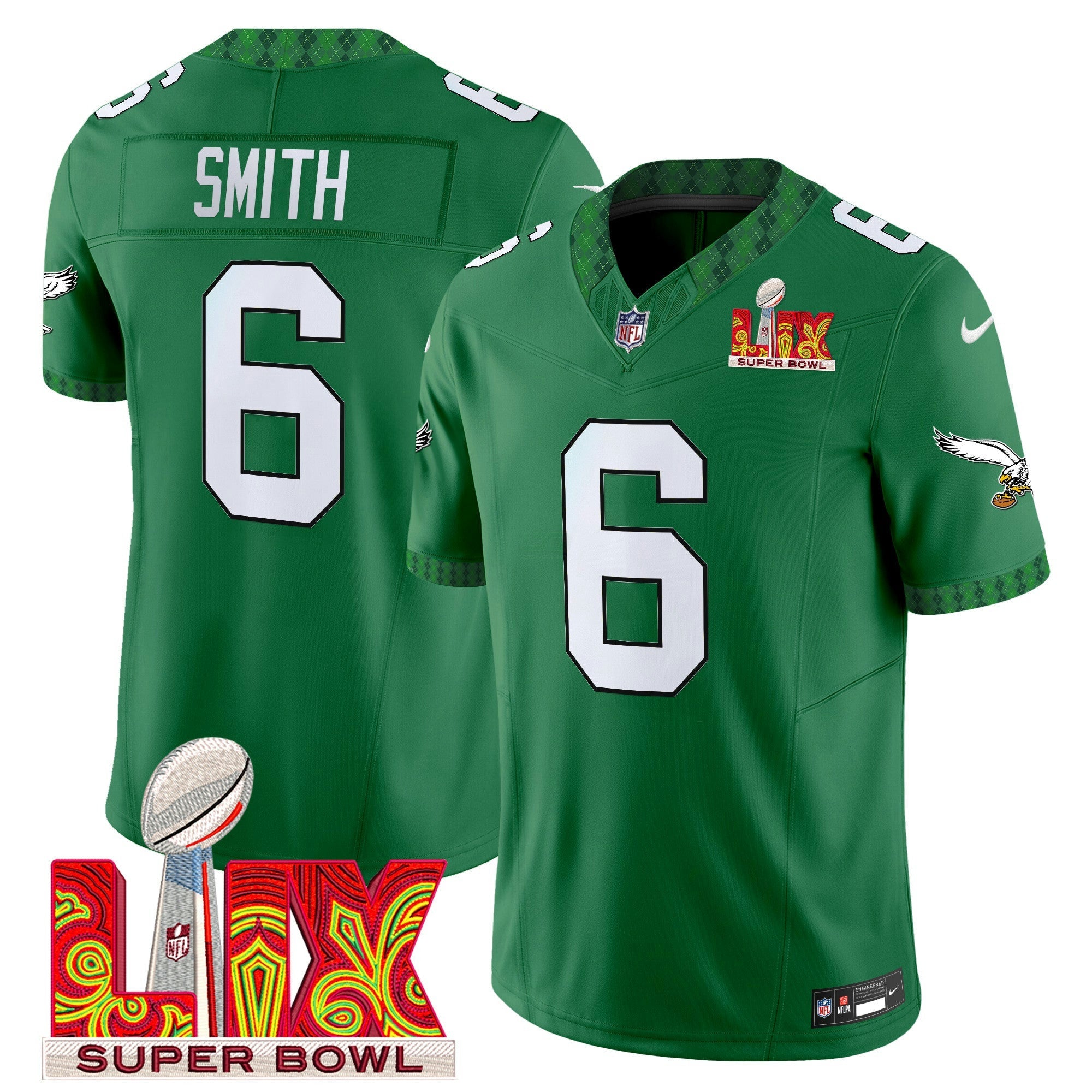 Camisa NFL Men’s Kelly Green St. Patrick’s Day Super Bowl LIX Patch Vapor Limited Jersey