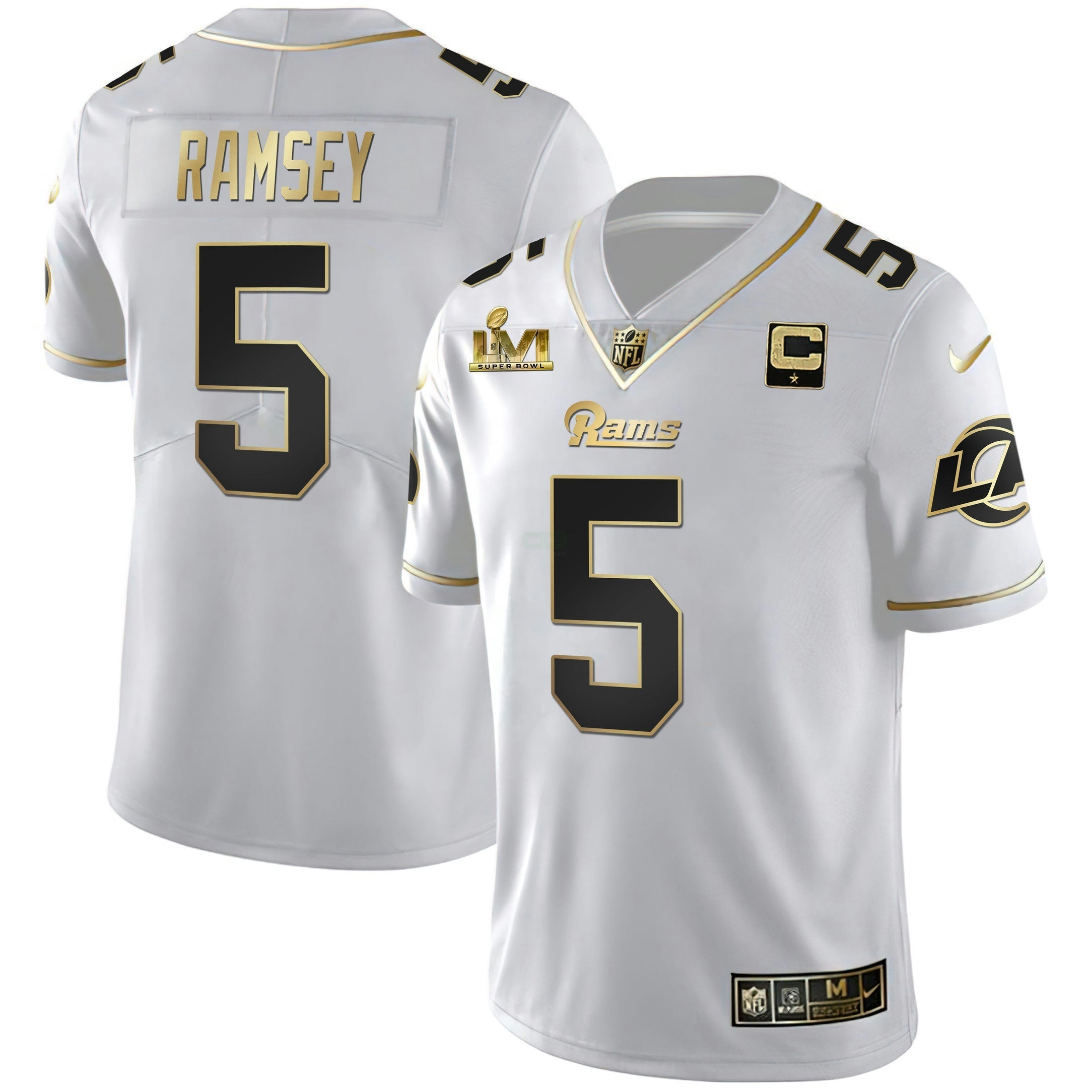 Camisa NFL Men’s Los Angeles Super Bowl LVI Branca Dourada & Preta Dourada Jersey
