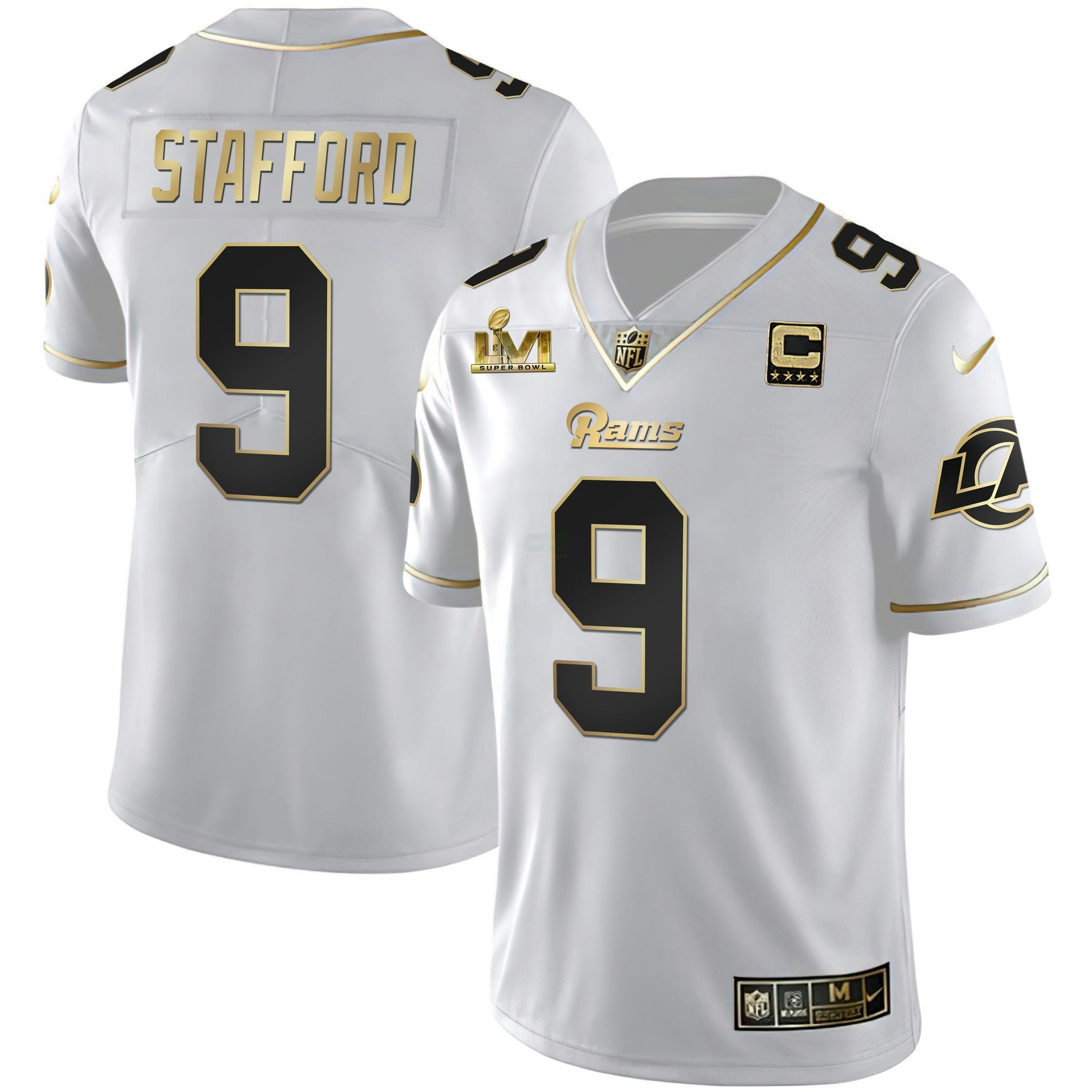 Camisa NFL Men’s Los Angeles Super Bowl LVI Branca Dourada & Preta Dourada Jersey
