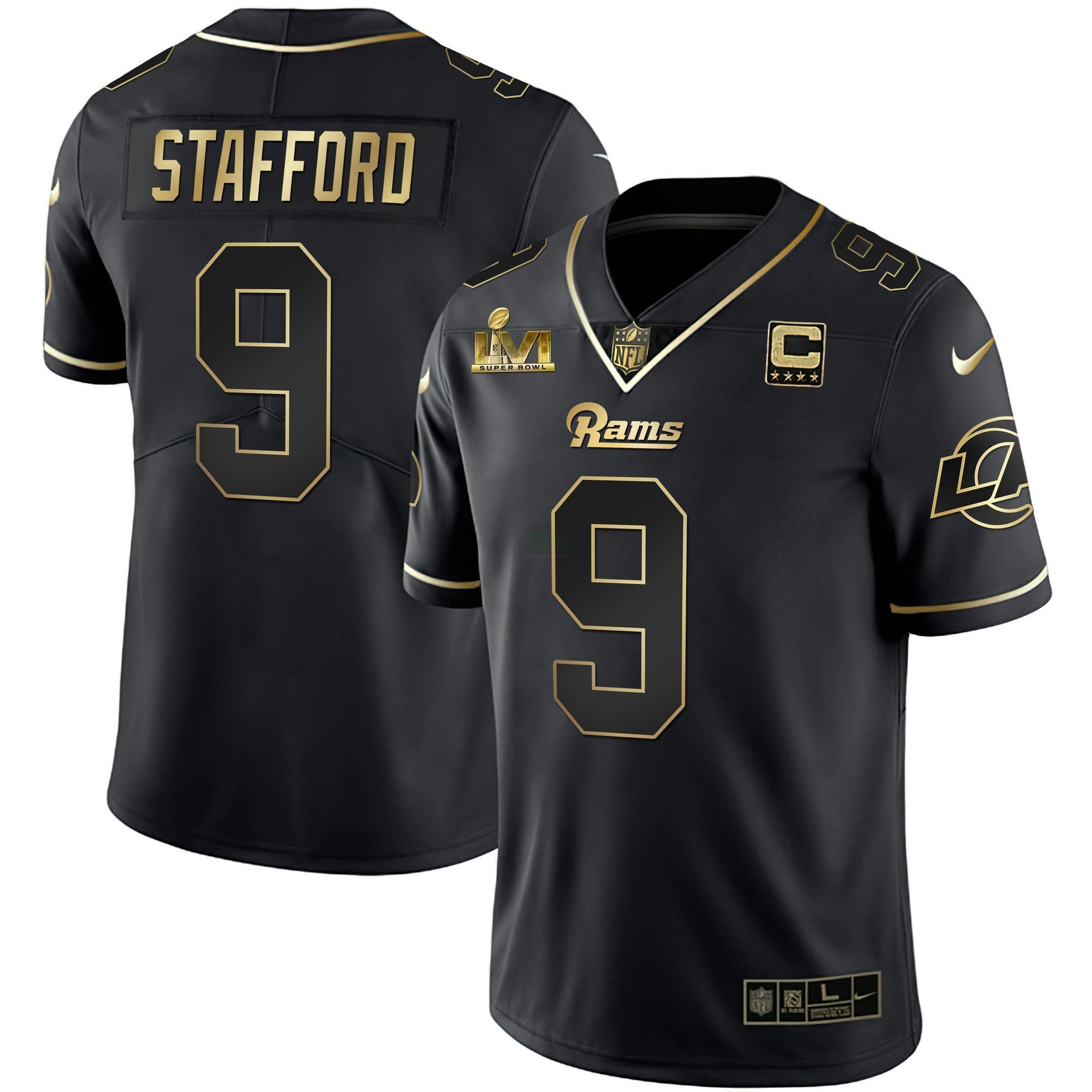 Camisa NFL Men’s Los Angeles Super Bowl LVI Branca Dourada & Preta Dourada Jersey