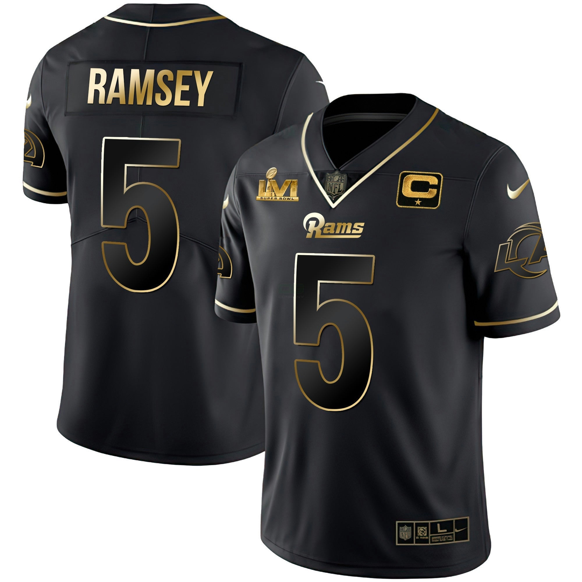 Camisa NFL Men’s Los Angeles Super Bowl LVI Preta Dourada Jersey