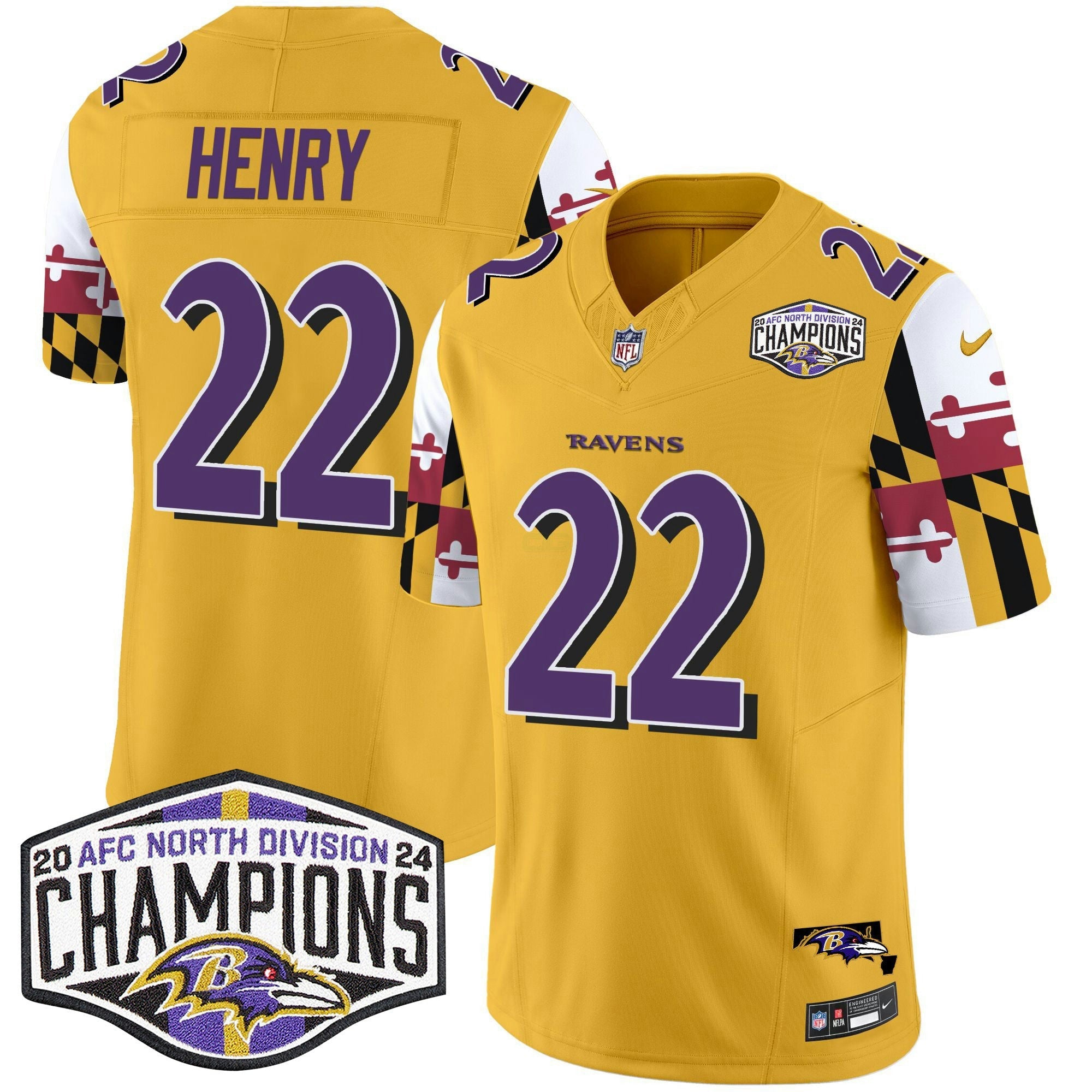 Camisa NFL Men’s Maryland Flag 2024 AFC North Division Champions Patch Vapor Limited Jersey
