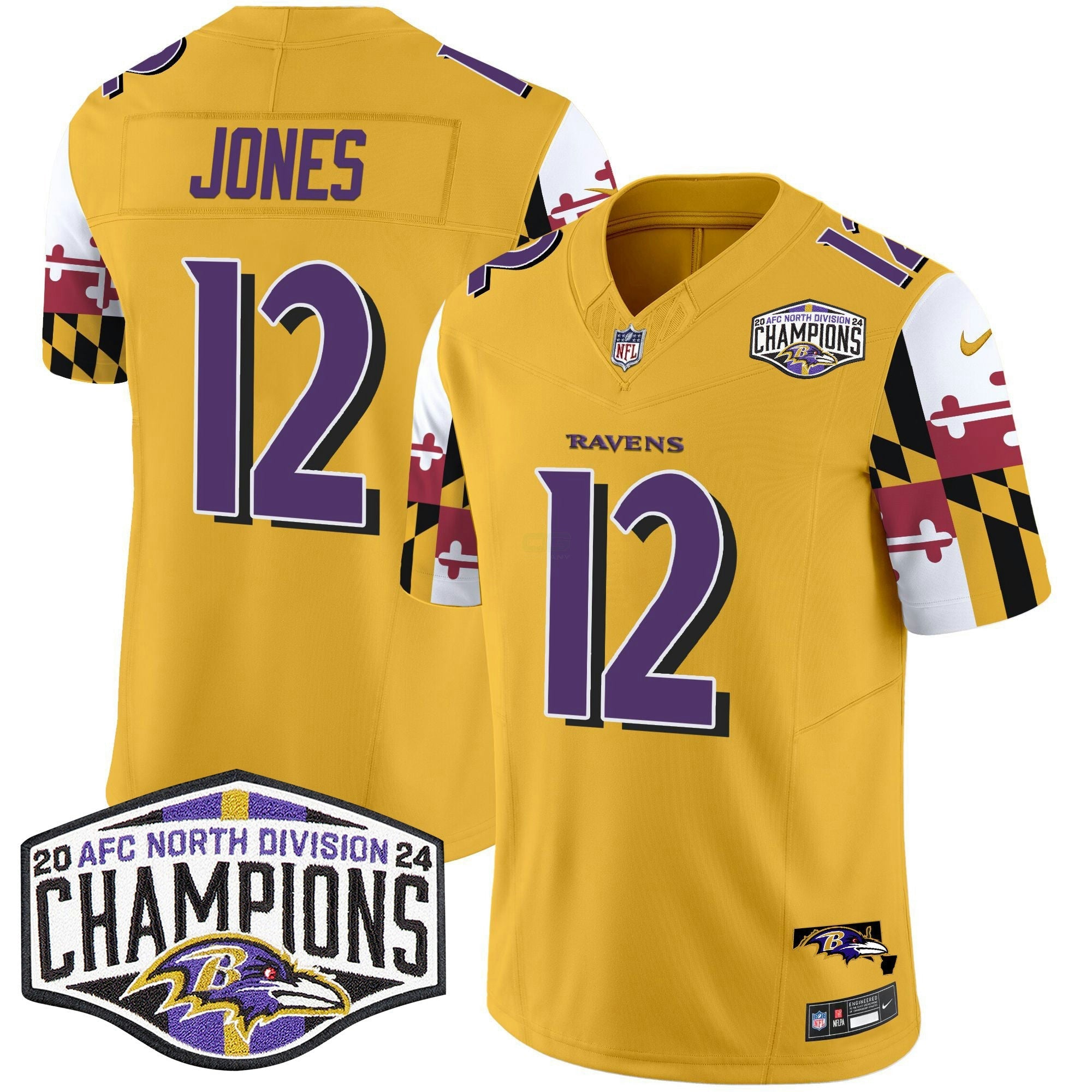 Camisa NFL Men’s Maryland Flag 2024 AFC North Division Champions Patch Vapor Limited Jersey