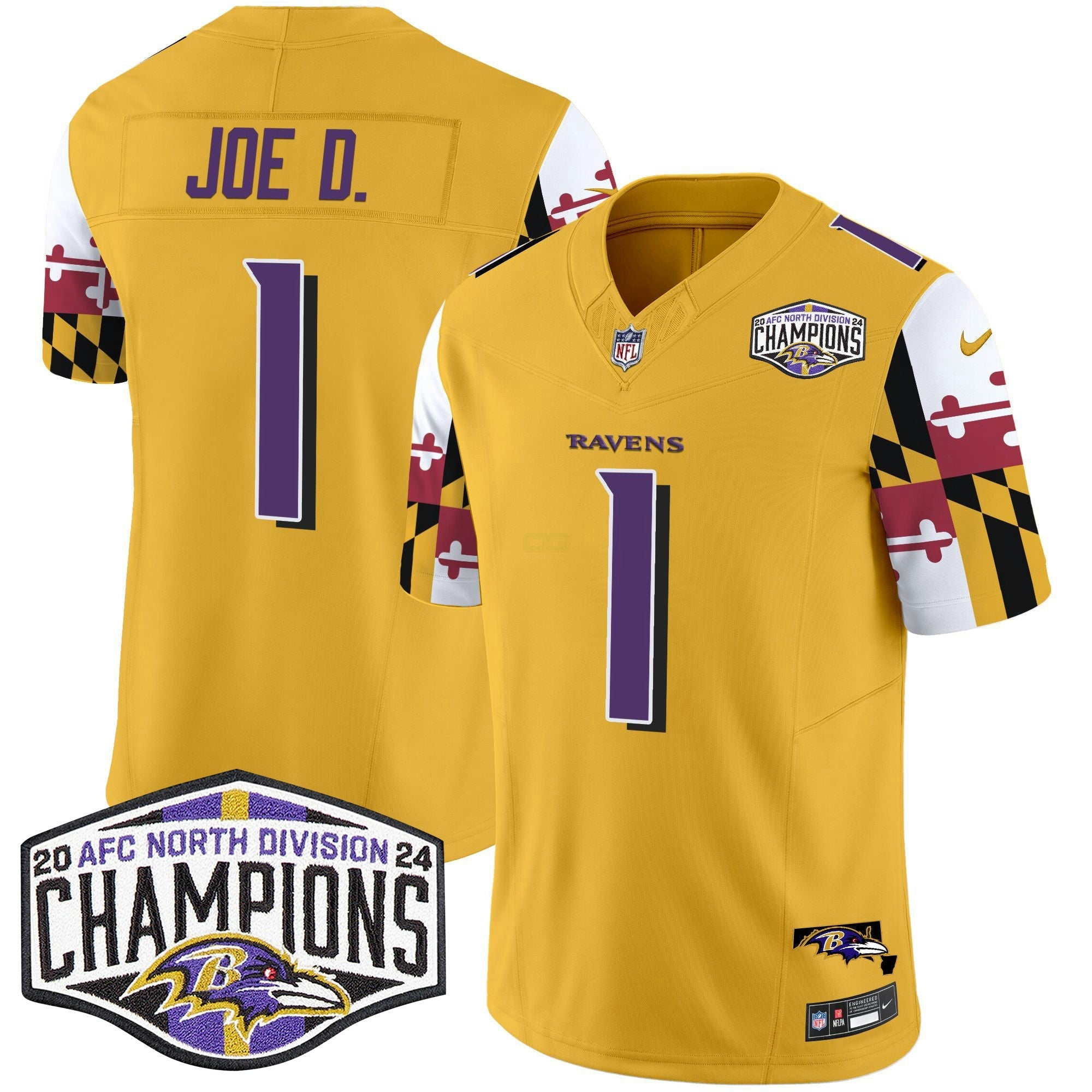 Camisa NFL Men’s Maryland Flag 2024 AFC North Division Champions Patch Vapor Limited Jersey