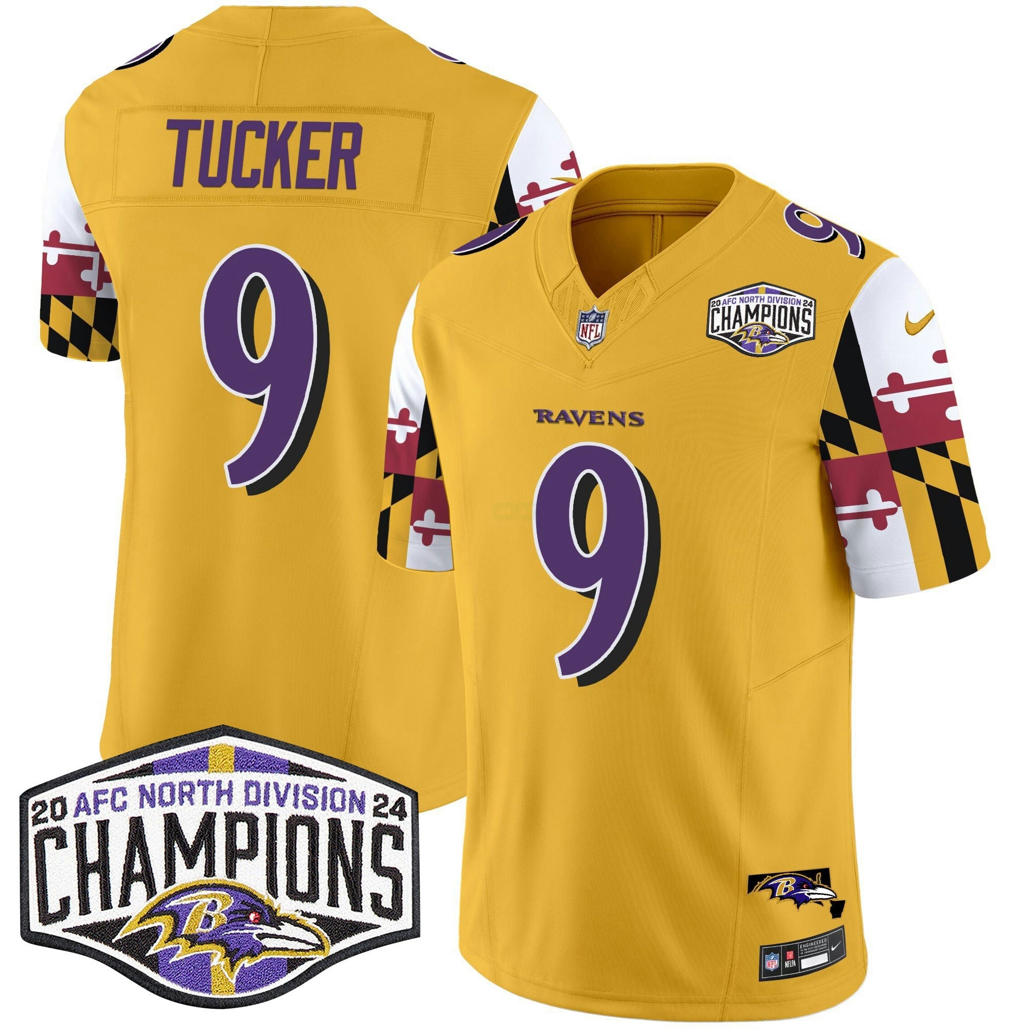 Camisa NFL Men’s Maryland Flag 2024 AFC North Division Champions Patch Vapor Limited Jersey