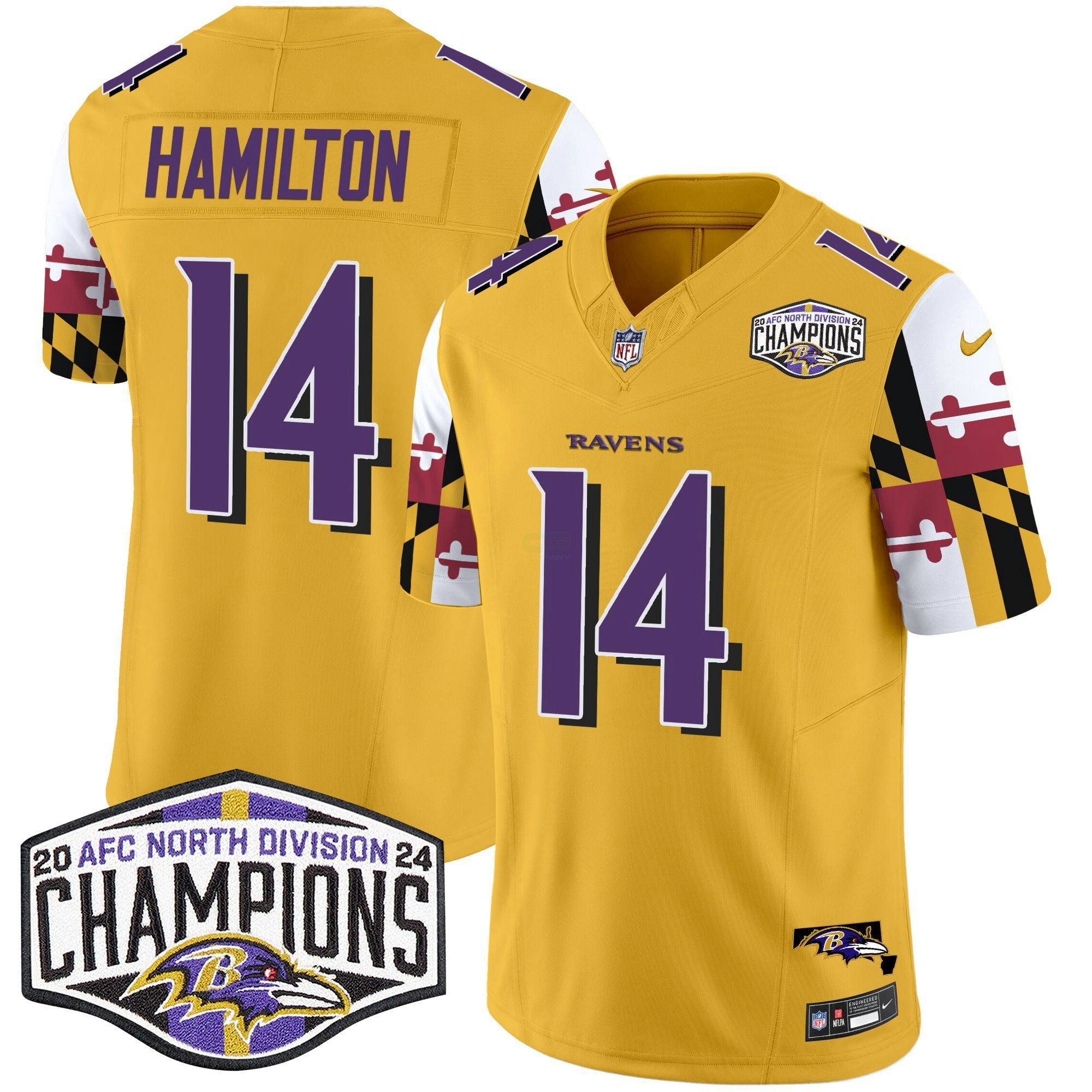 Camisa NFL Men’s Maryland Flag 2024 AFC North Division Champions Patch Vapor Limited Jersey