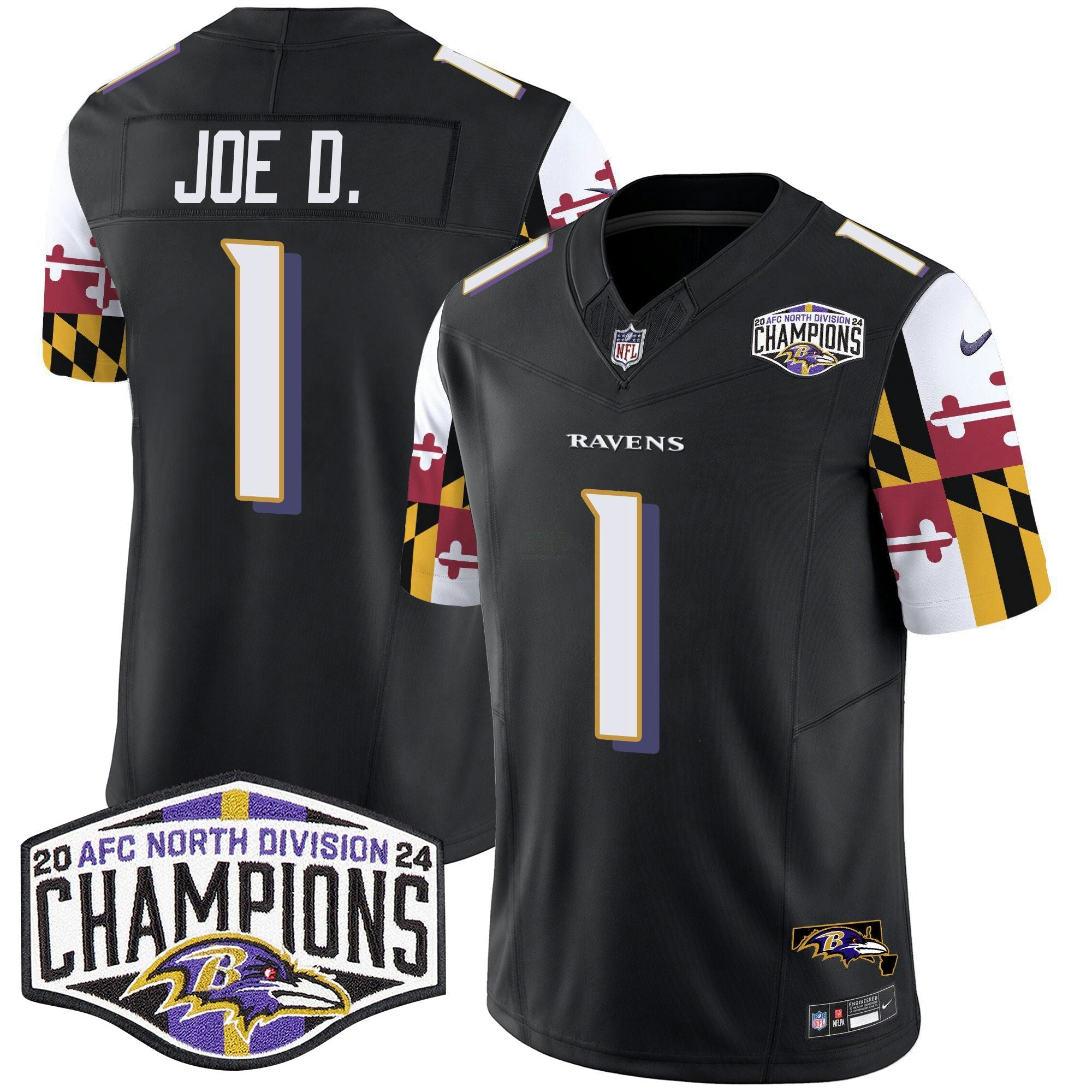 Camisa NFL Men’s Maryland Flag 2024 AFC North Division Champions Patch Vapor Limited Jersey