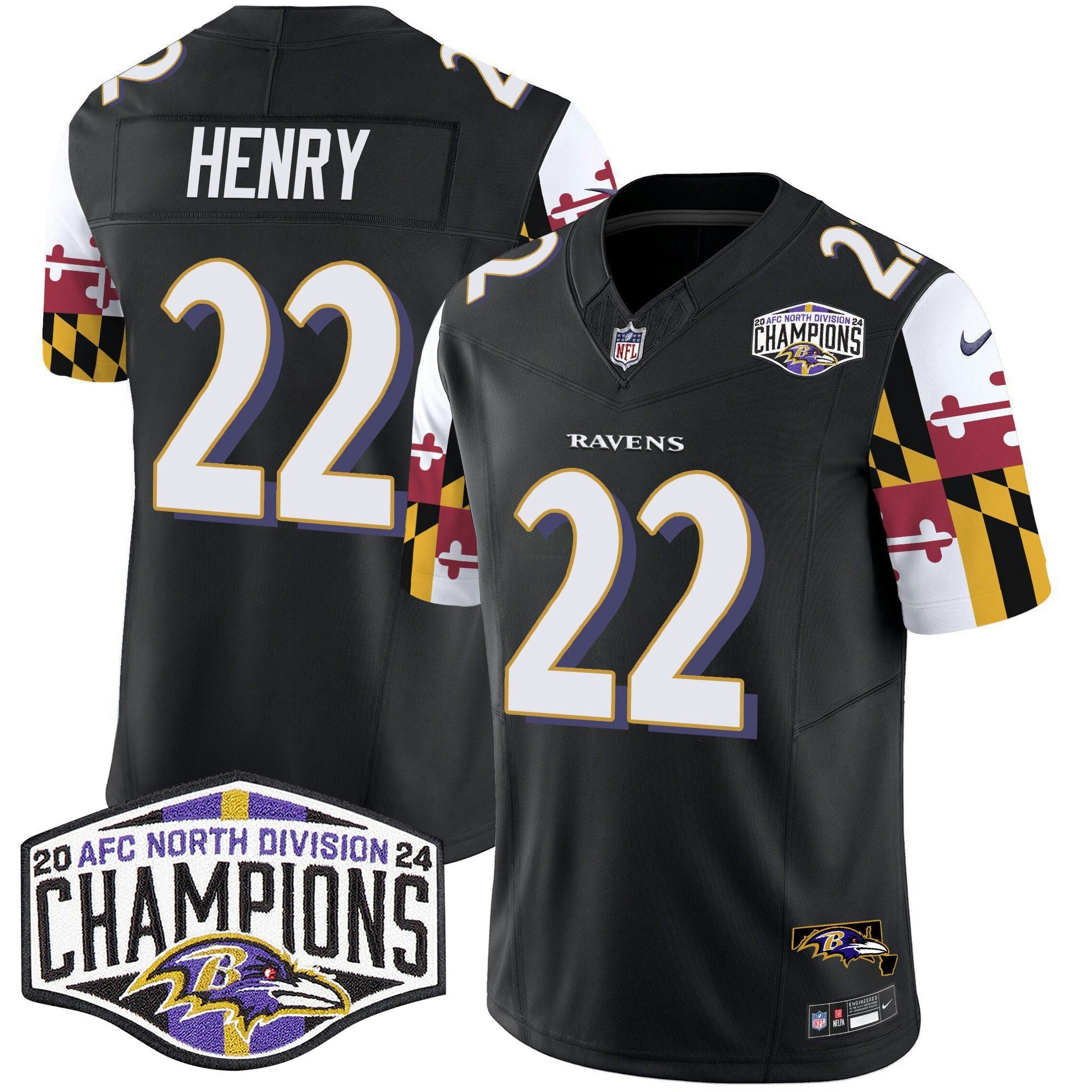 Camisa NFL Men’s Maryland Flag 2024 AFC North Division Champions Patch Vapor Limited Jersey