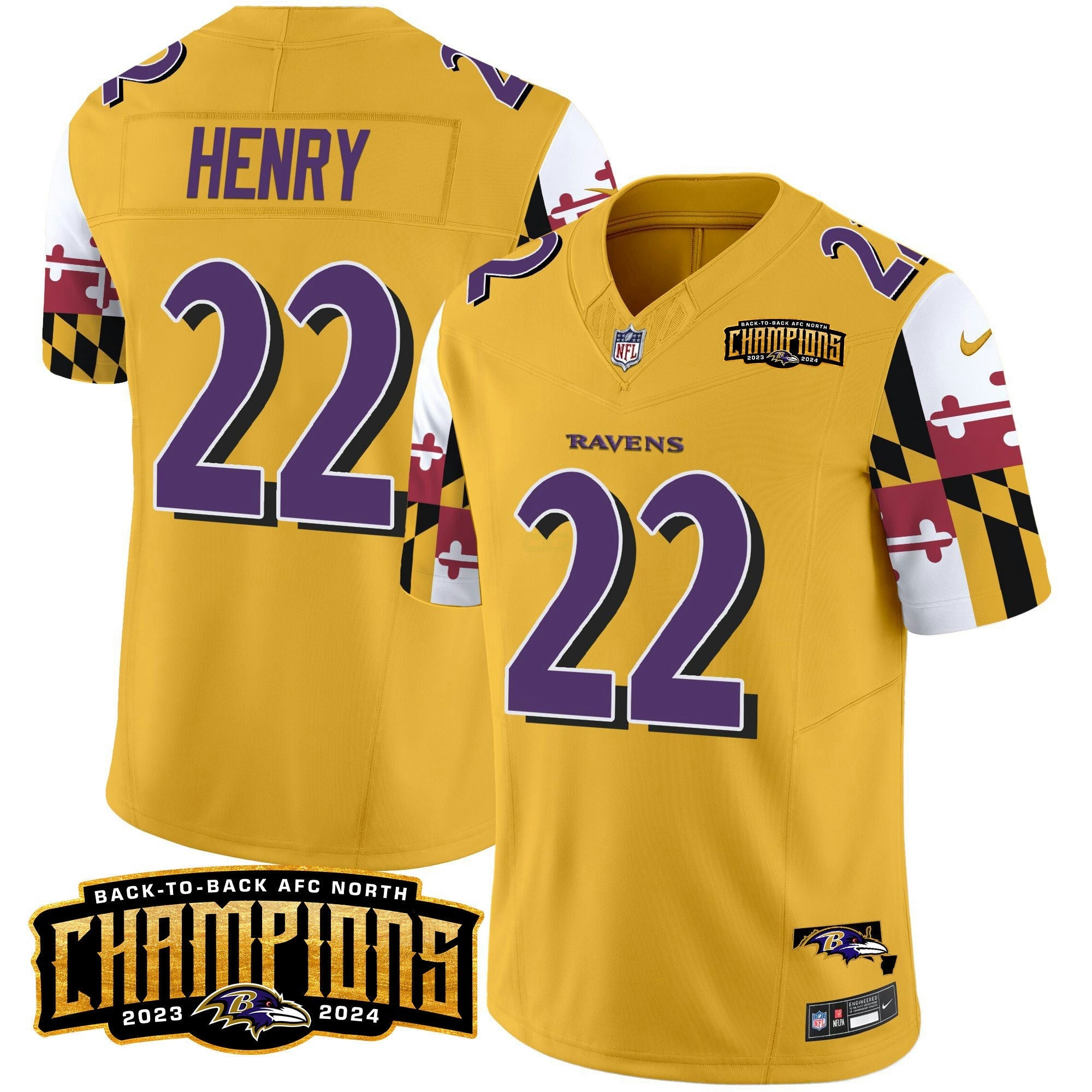Camisa NFL Men’s Maryland Flag Back To Back AFC North Champions Patch Vapor Limited Jersey
