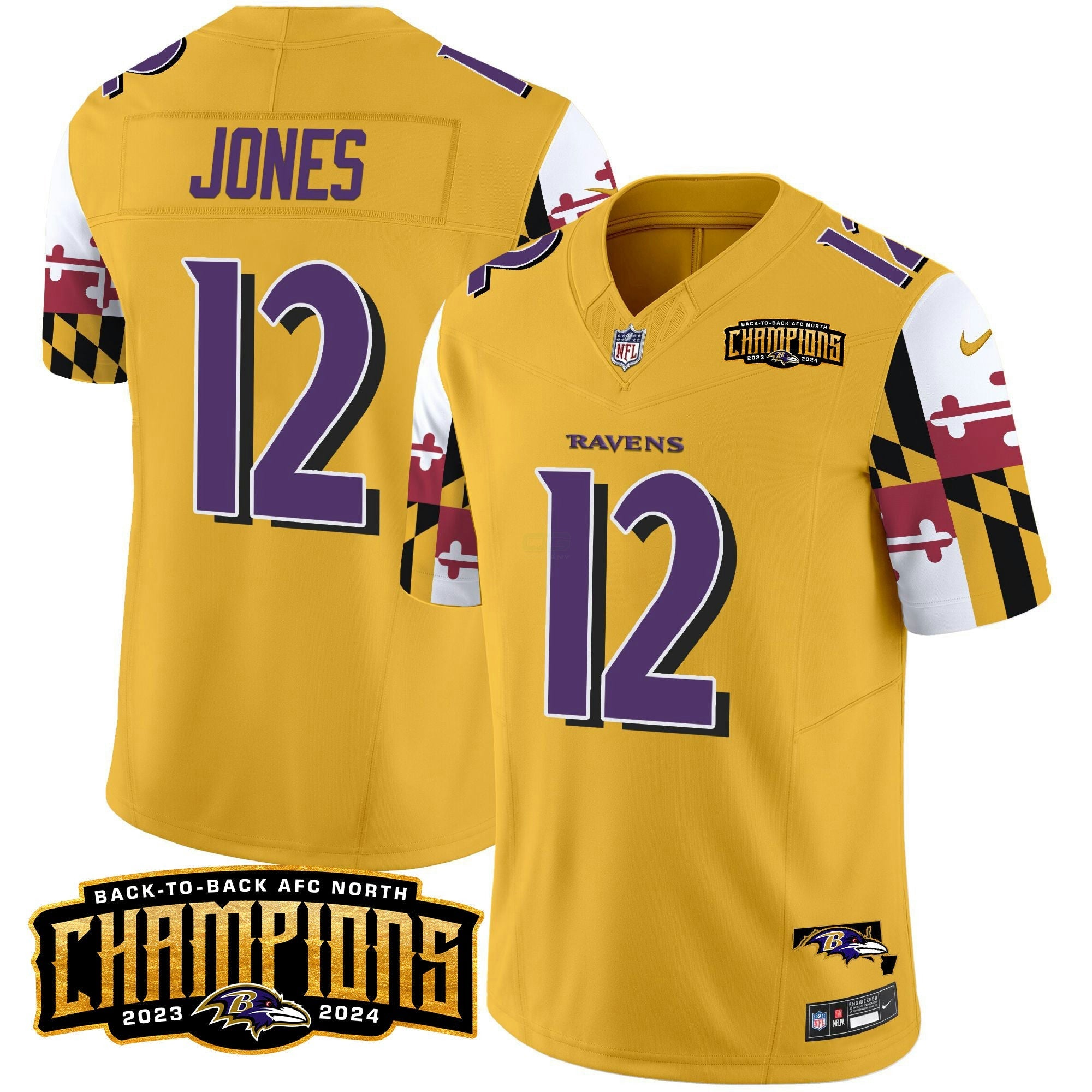 Camisa NFL Men’s Maryland Flag Back To Back AFC North Champions Patch Vapor Limited Jersey