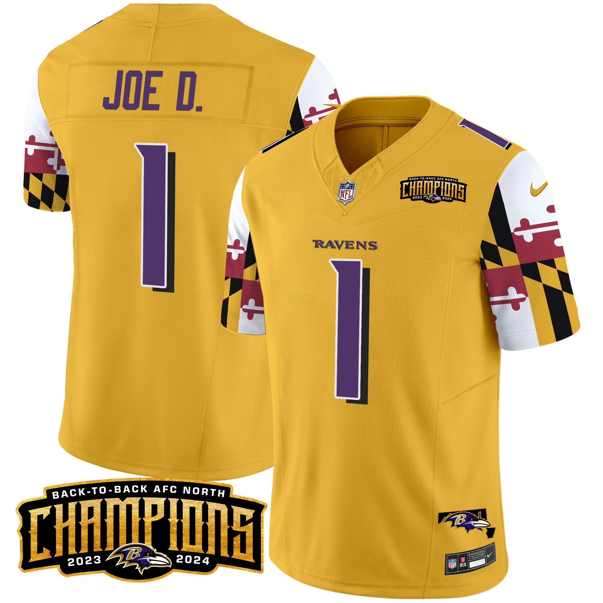 Camisa NFL Men’s Maryland Flag Back To Back AFC North Champions Patch Vapor Limited Jersey