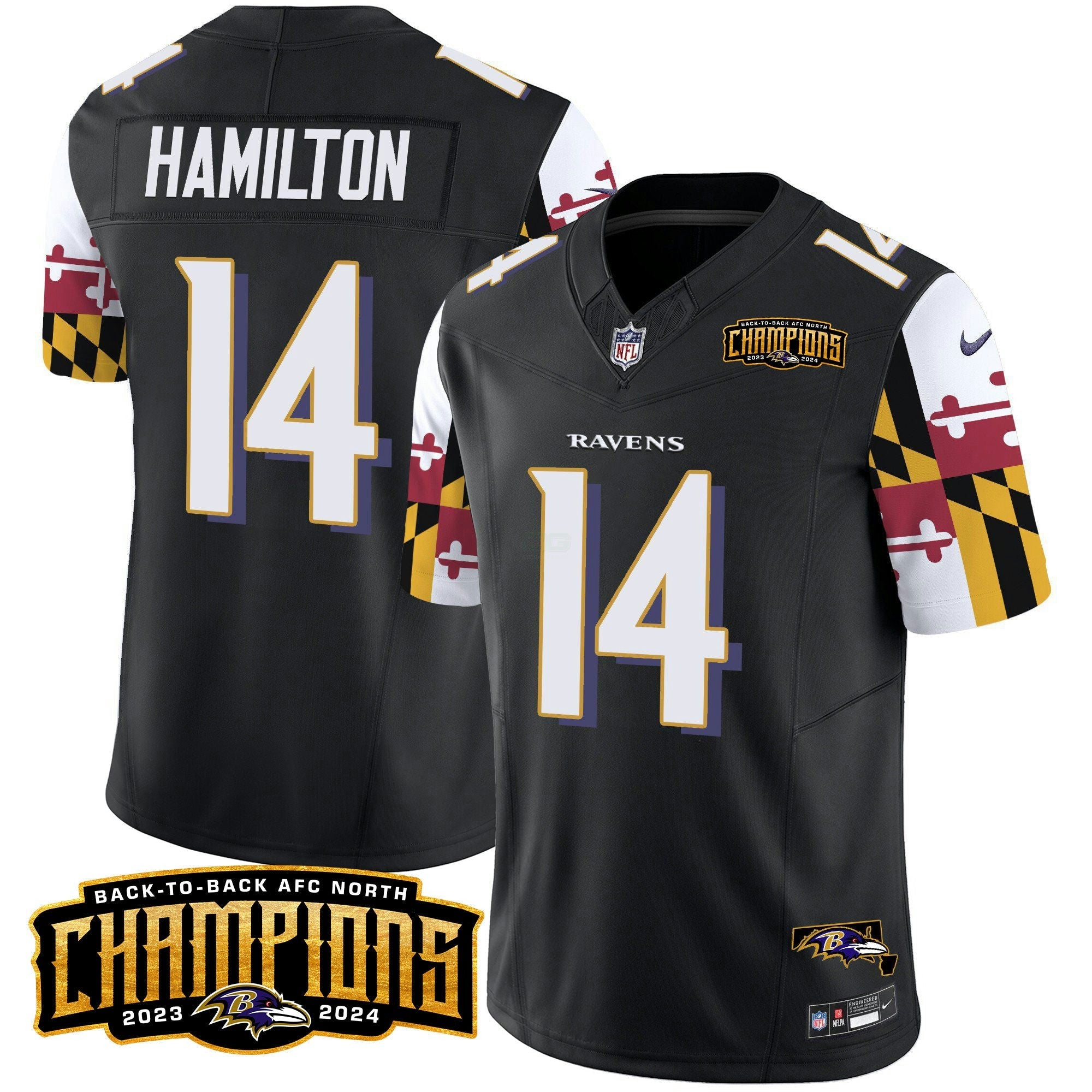 Camisa NFL Men’s Maryland Flag Back To Back AFC North Champions Patch Vapor Limited Jersey