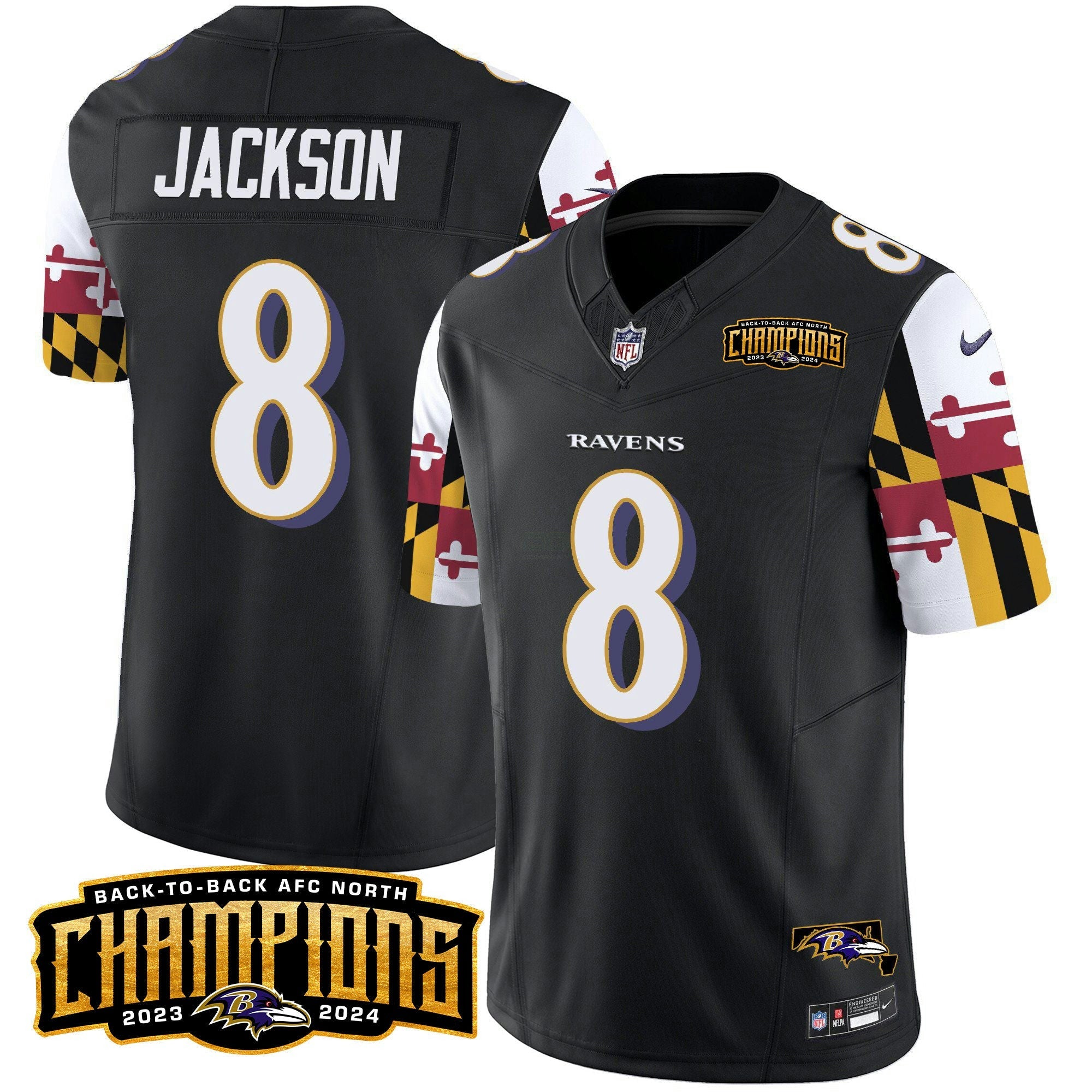 Camisa NFL Men’s Maryland Flag Back To Back AFC North Champions Patch Vapor Limited Jersey
