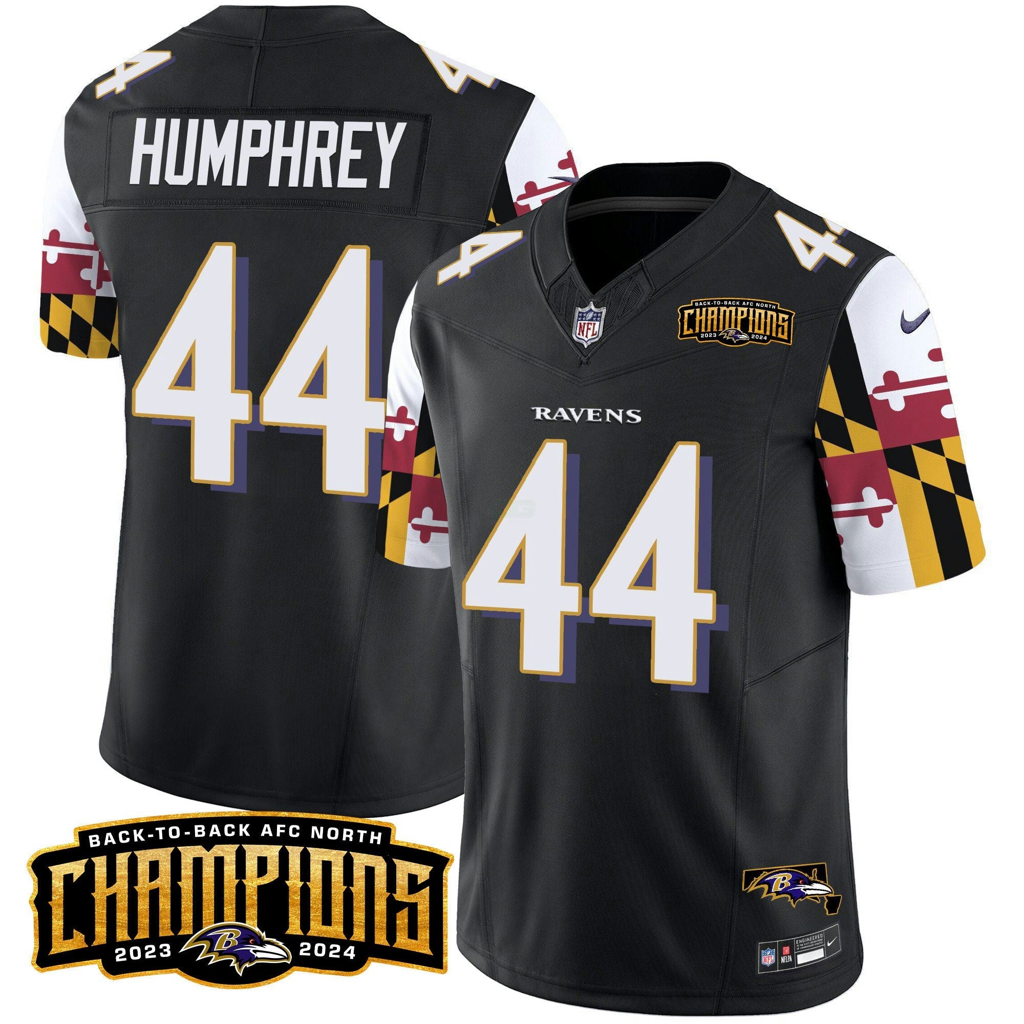 Camisa NFL Men’s Maryland Flag Back To Back AFC North Champions Patch Vapor Limited Jersey