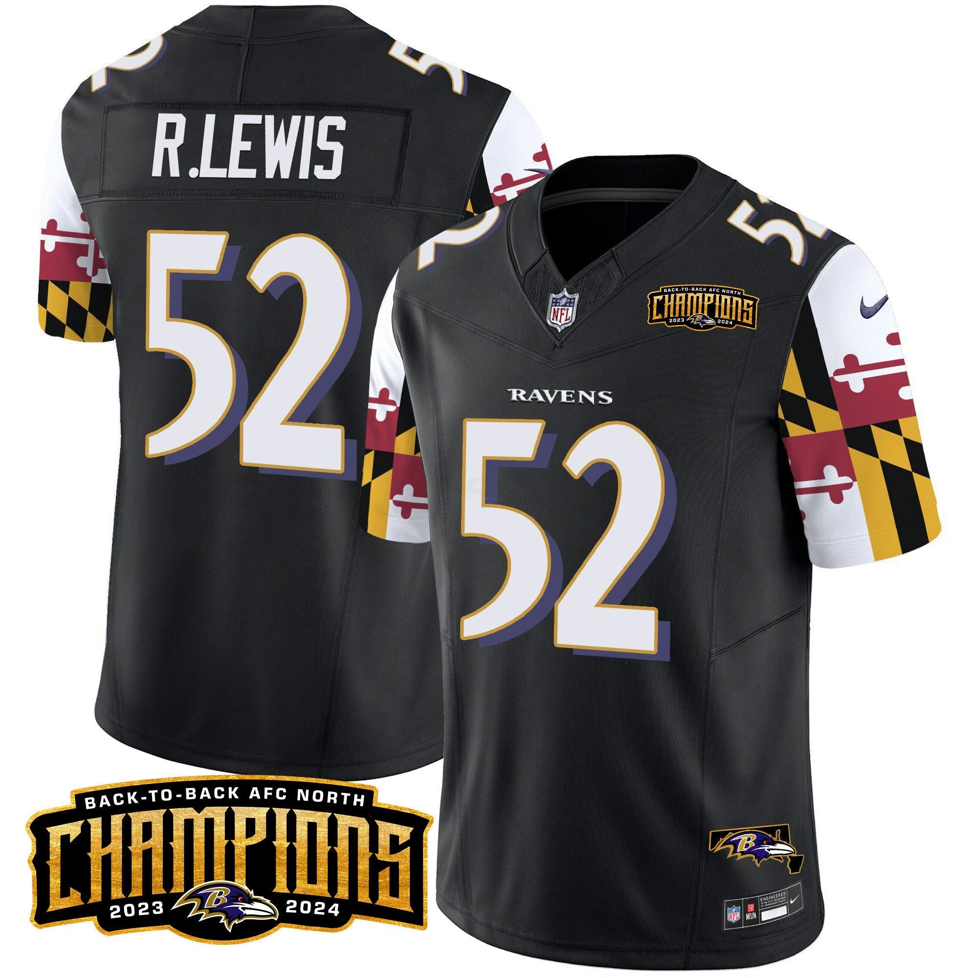 Camisa NFL Men’s Maryland Flag Back To Back AFC North Champions Patch Vapor Limited Jersey