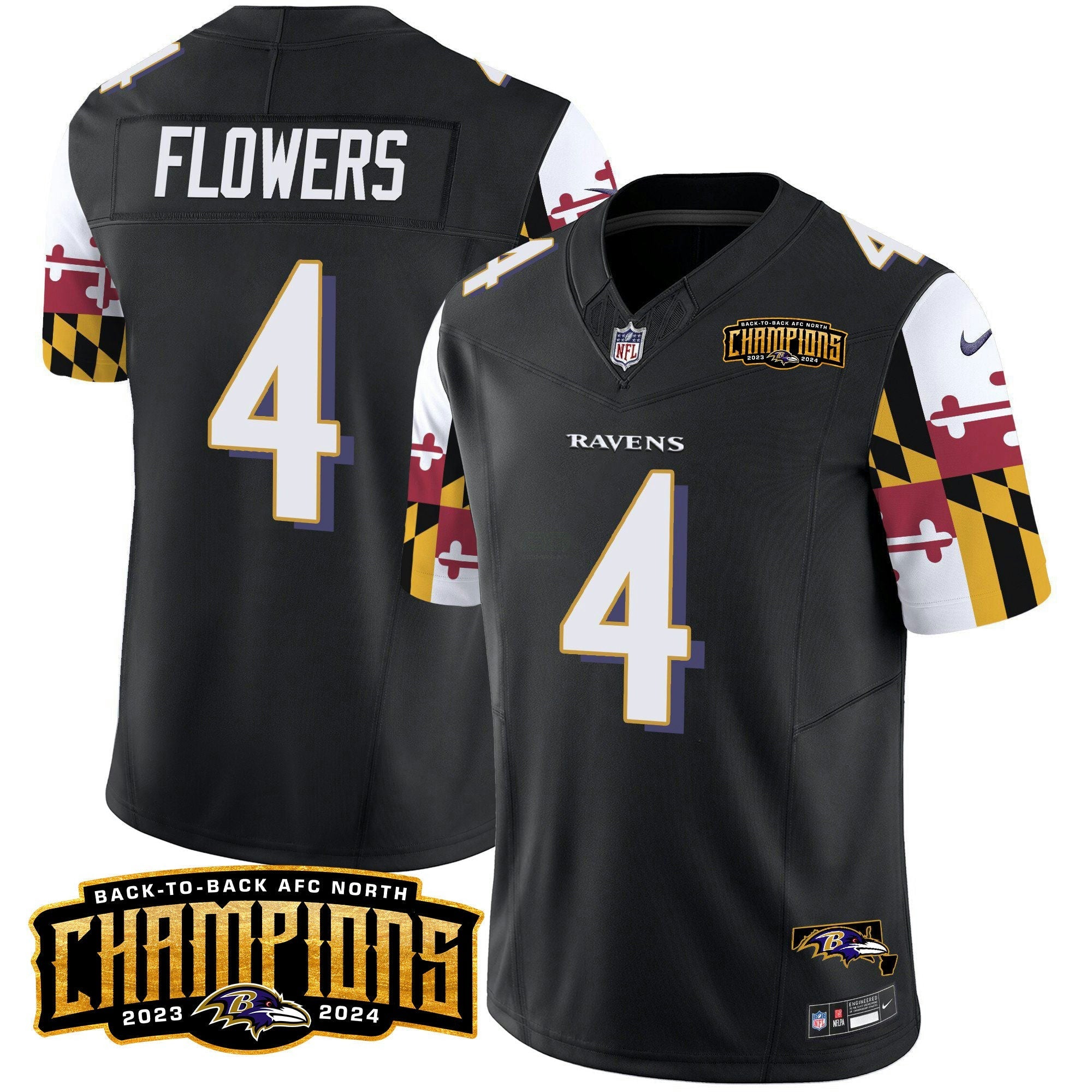 Camisa NFL Men’s Maryland Flag Back To Back AFC North Champions Patch Vapor Limited Jersey