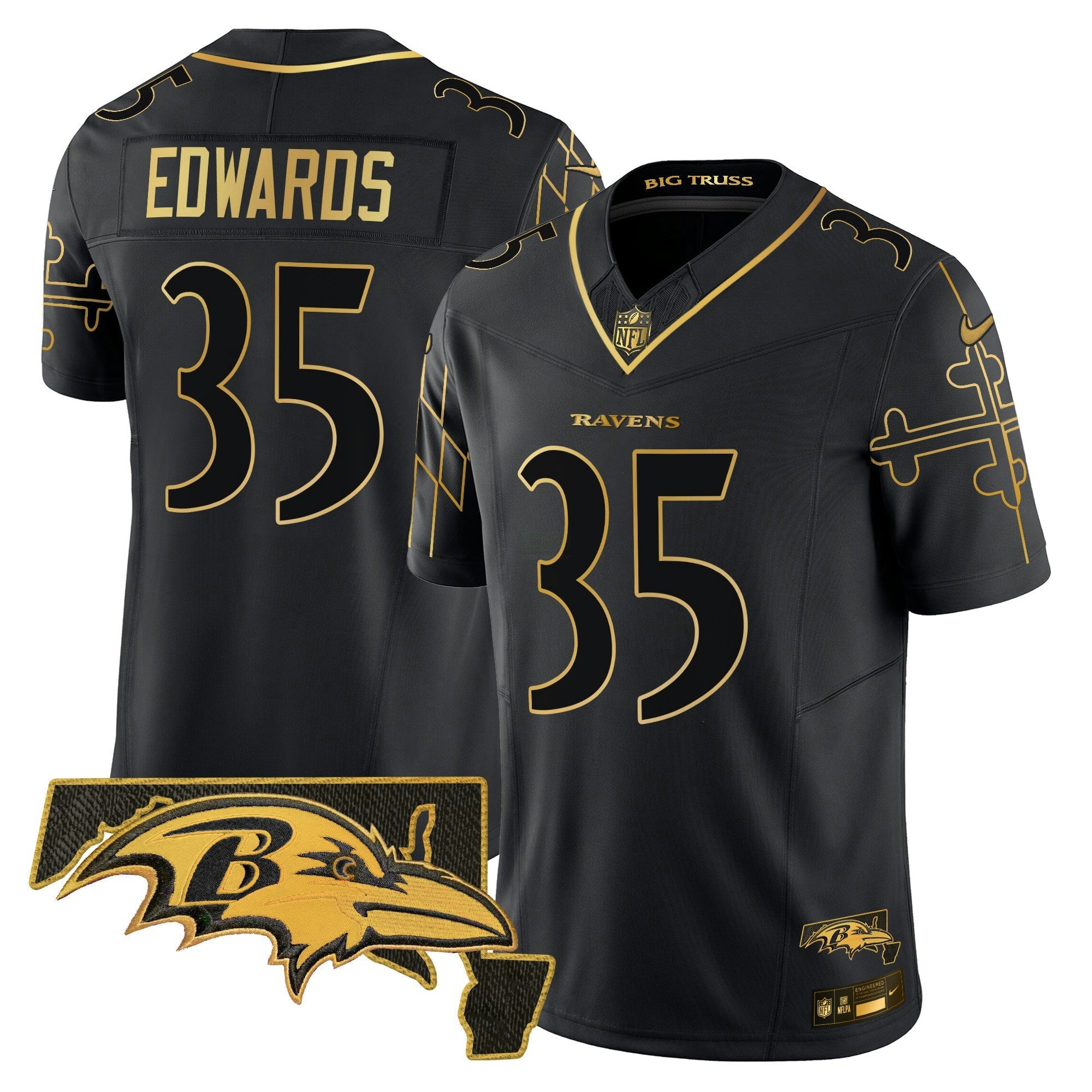 Camisa NFL Men’s Maryland Flag Map Patch Dourada Vapor Limited Jersey