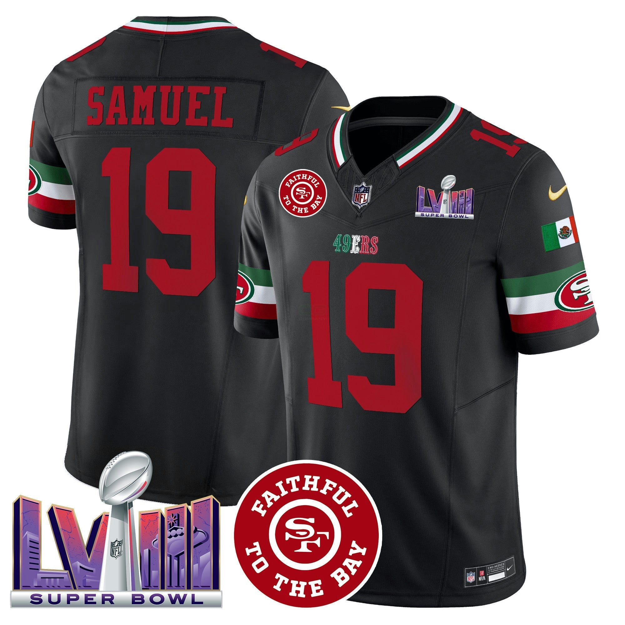 Camisa NFL Men’s Mexico Faithful & Super Bowl LVIII Patch Vapor Jersey