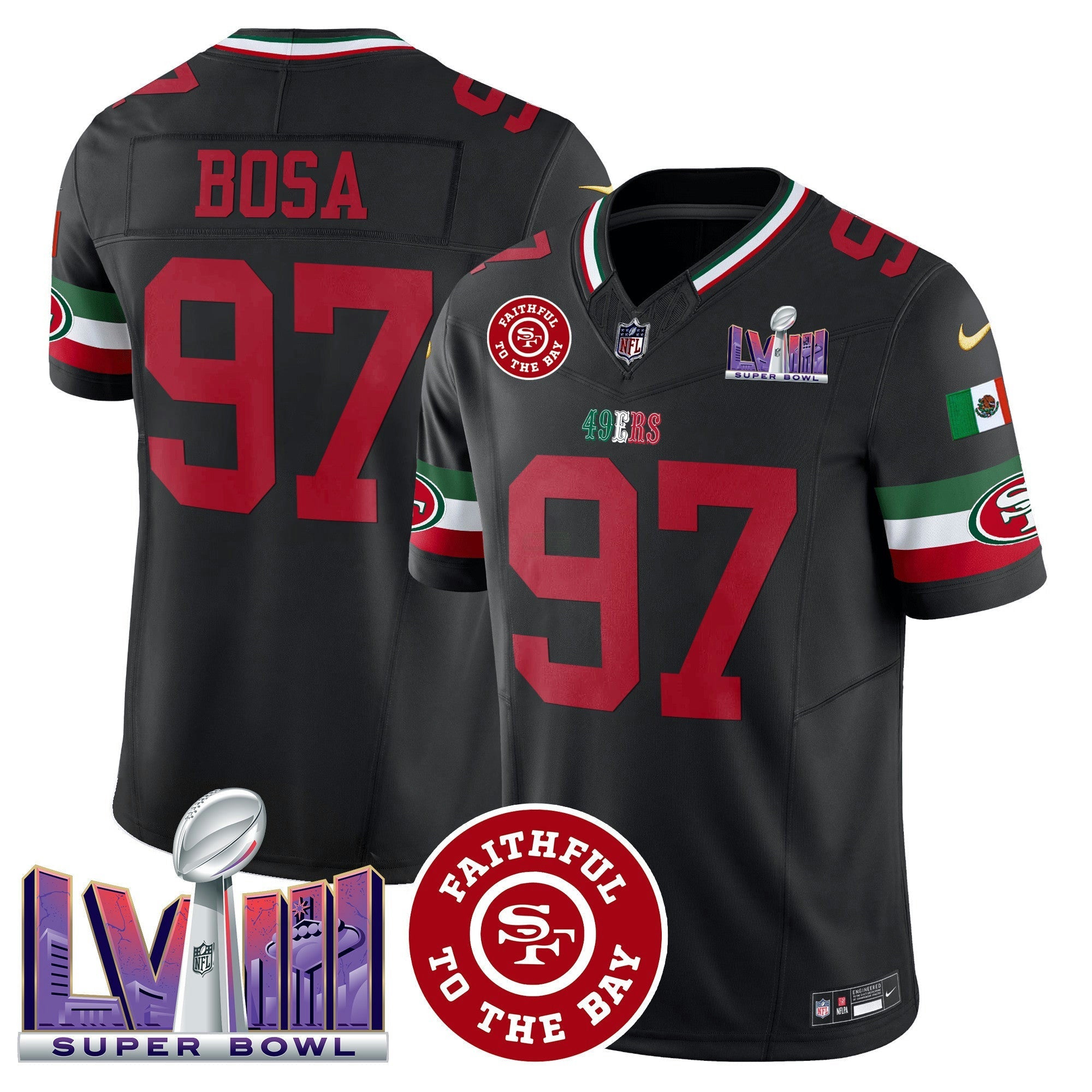 Camisa NFL Men’s Mexico Faithful & Super Bowl LVIII Patch Vapor Jersey