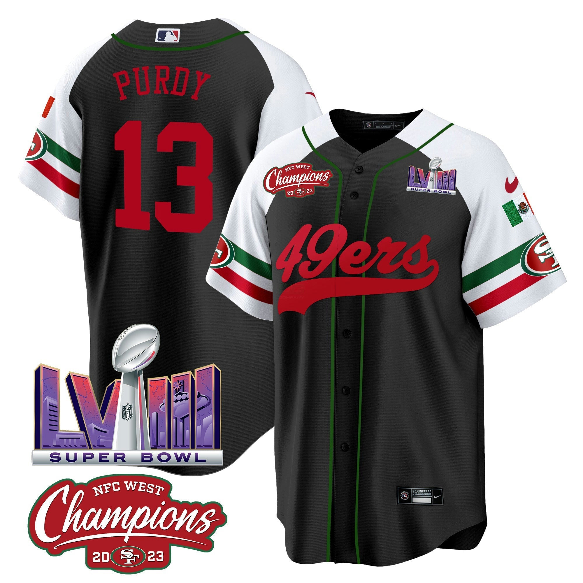 Camisa NFL Men’s Mexico NFC West Champions & Super Bowl LVIII Patch Jersey