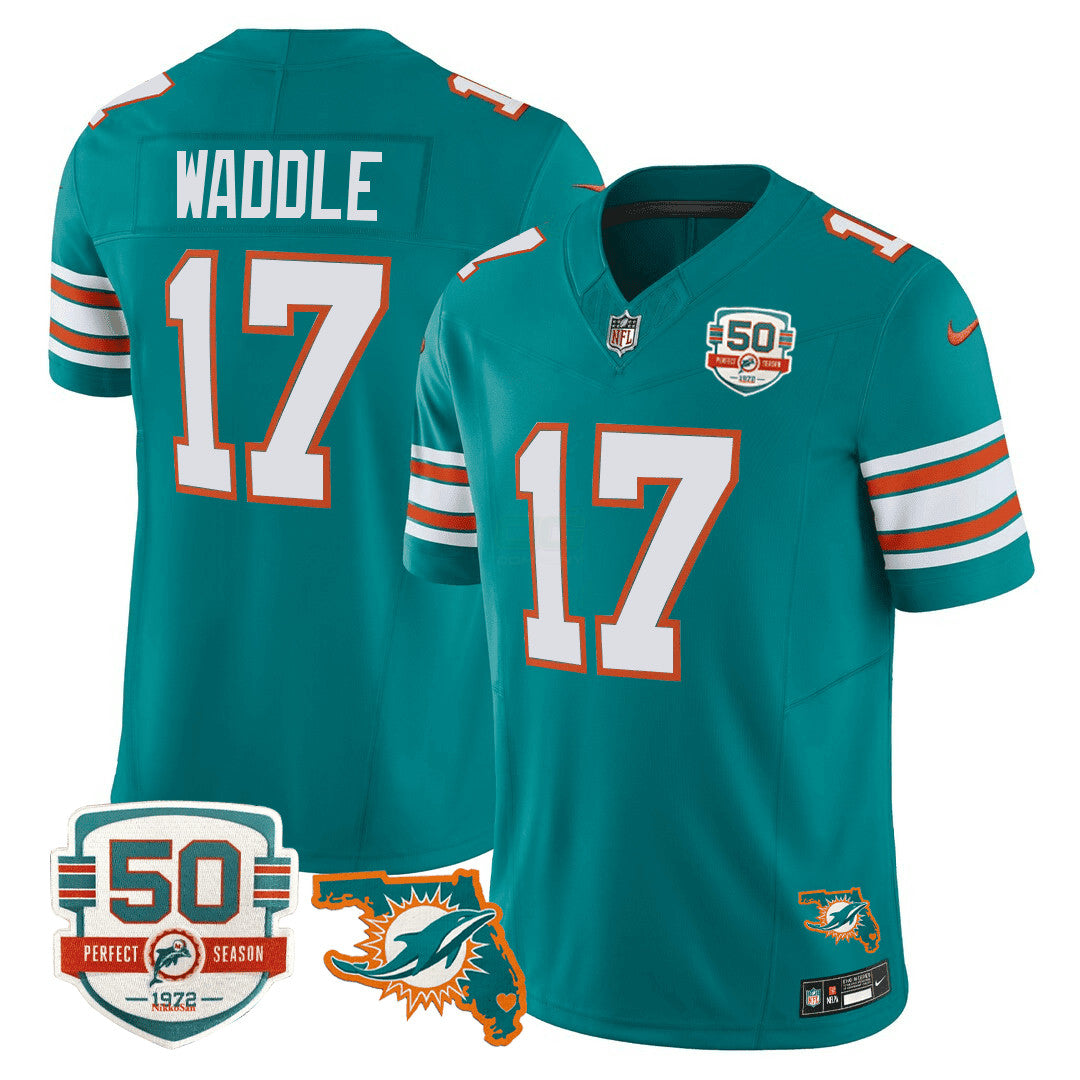 Camisa NFL Men’s Miami DolphinsThrowback 50th Perfect Season & Florida Patch Vapor Jersey