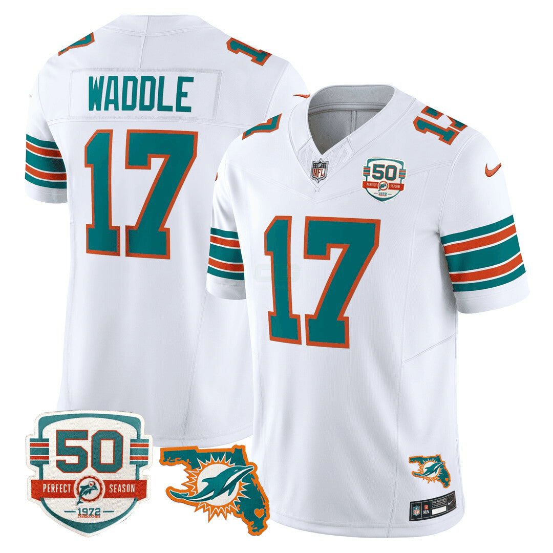 Camisa NFL Men’s Miami DolphinsThrowback 50th Perfect Season & Florida Patch Vapor Jersey