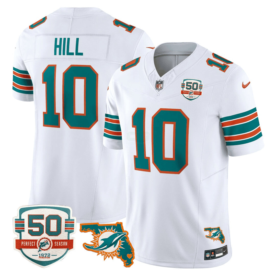 Camisa NFL Men’s Miami DolphinsThrowback 50th Perfect Season & Florida Patch Vapor Jersey