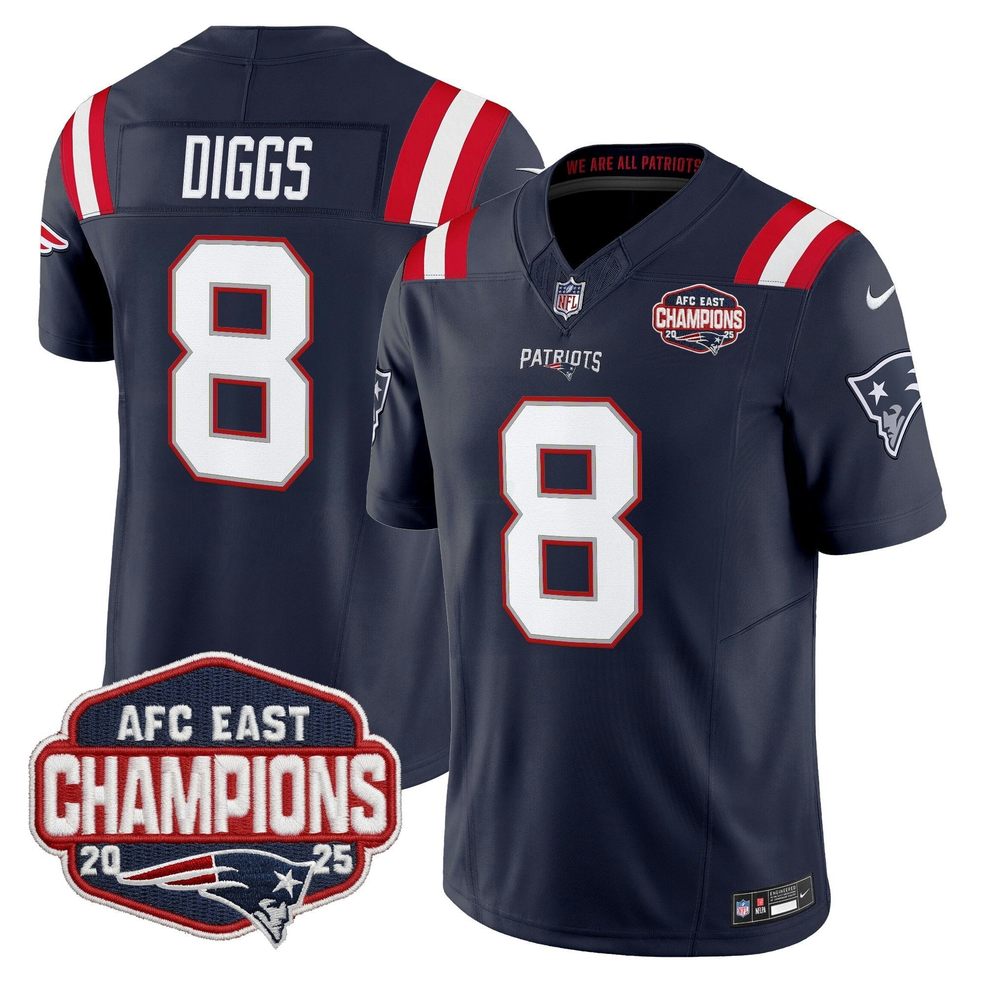 Camisa NFL Men’s New England 2025 AFC East Division Champions Vapor Limited Jersey