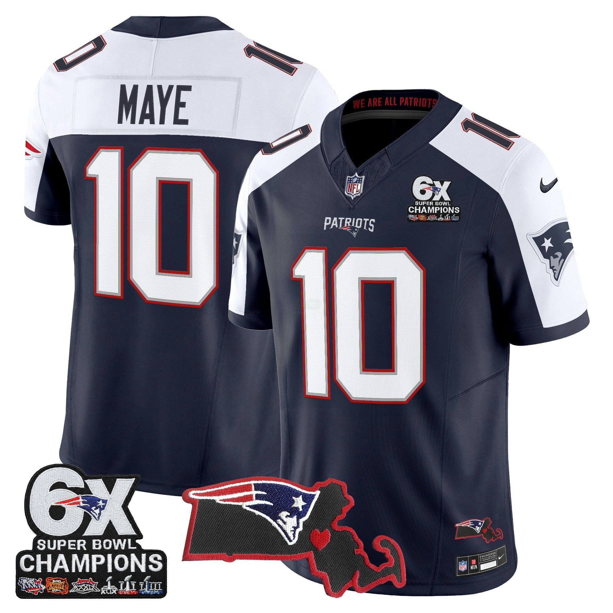 Camisa NFL Men’s New England 6-Time Champions & Massachusetts Patch Vapor Limited Jersey