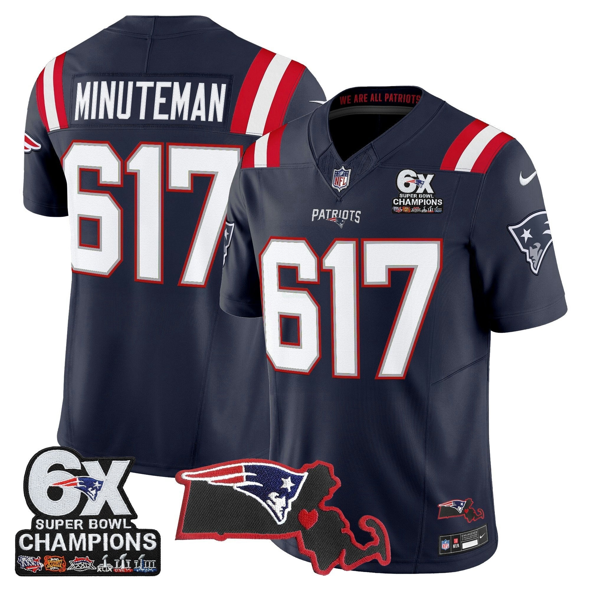 Camisa NFL Men’s New England 6-Time Champions & Massachusetts Patch Vapor Limited Jersey