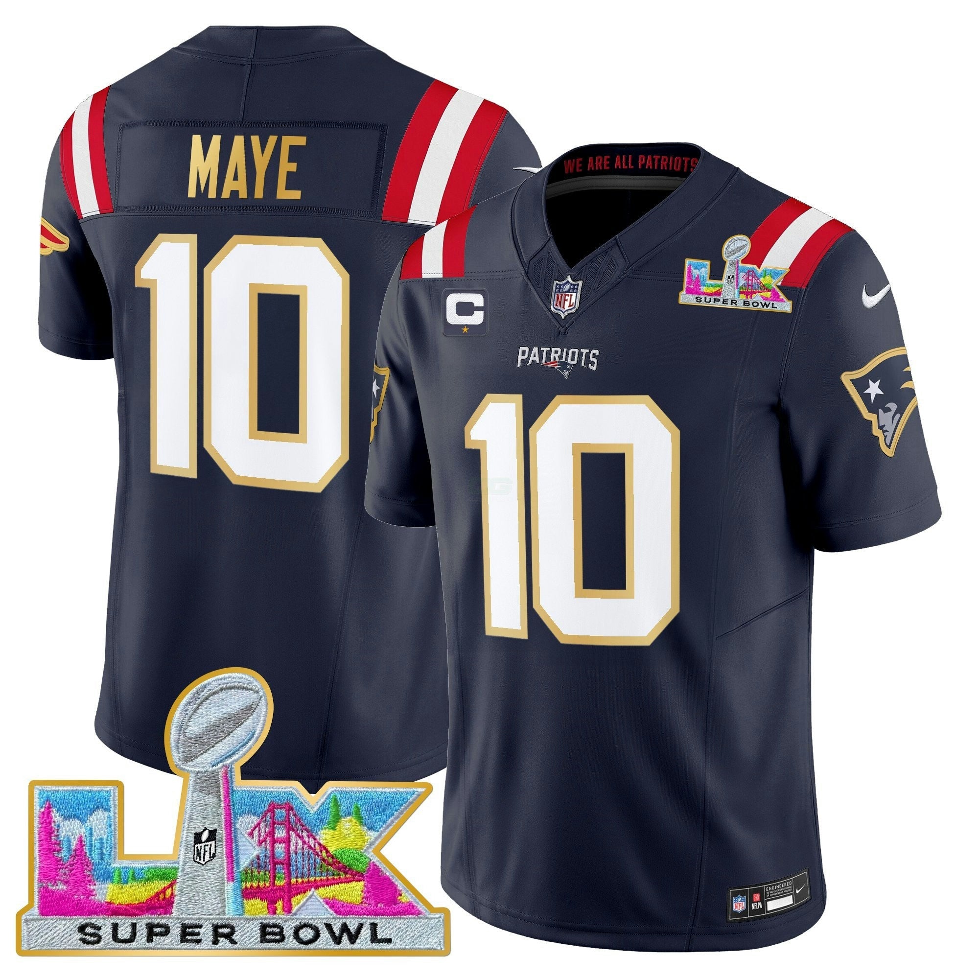 Camisa NFL Men’s New England Super Bowl LX Dourada Trim Vapor Limited Jersey
