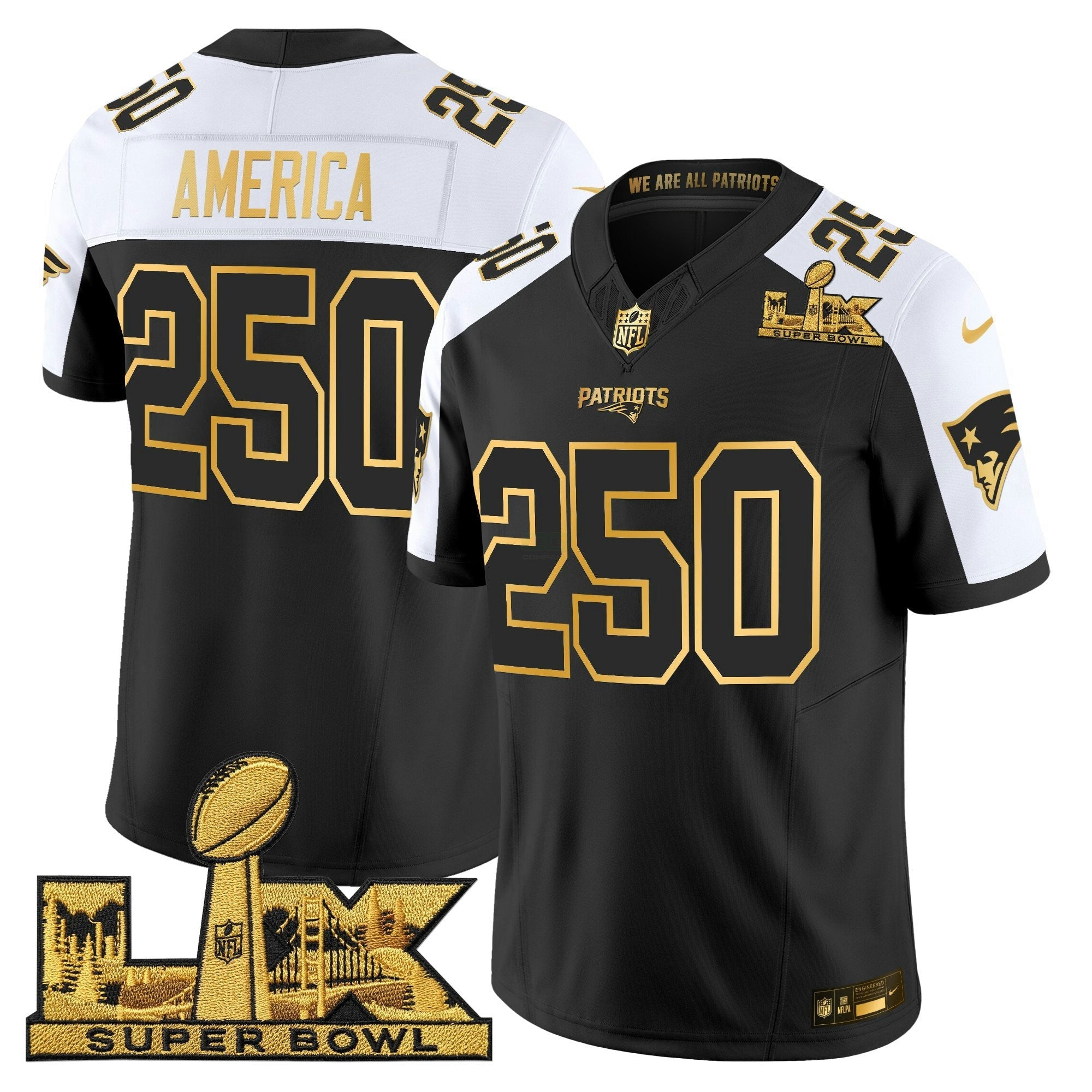 Camisa NFL Men’s New England Super Bowl LX Dourada Vapor Limited Jersey