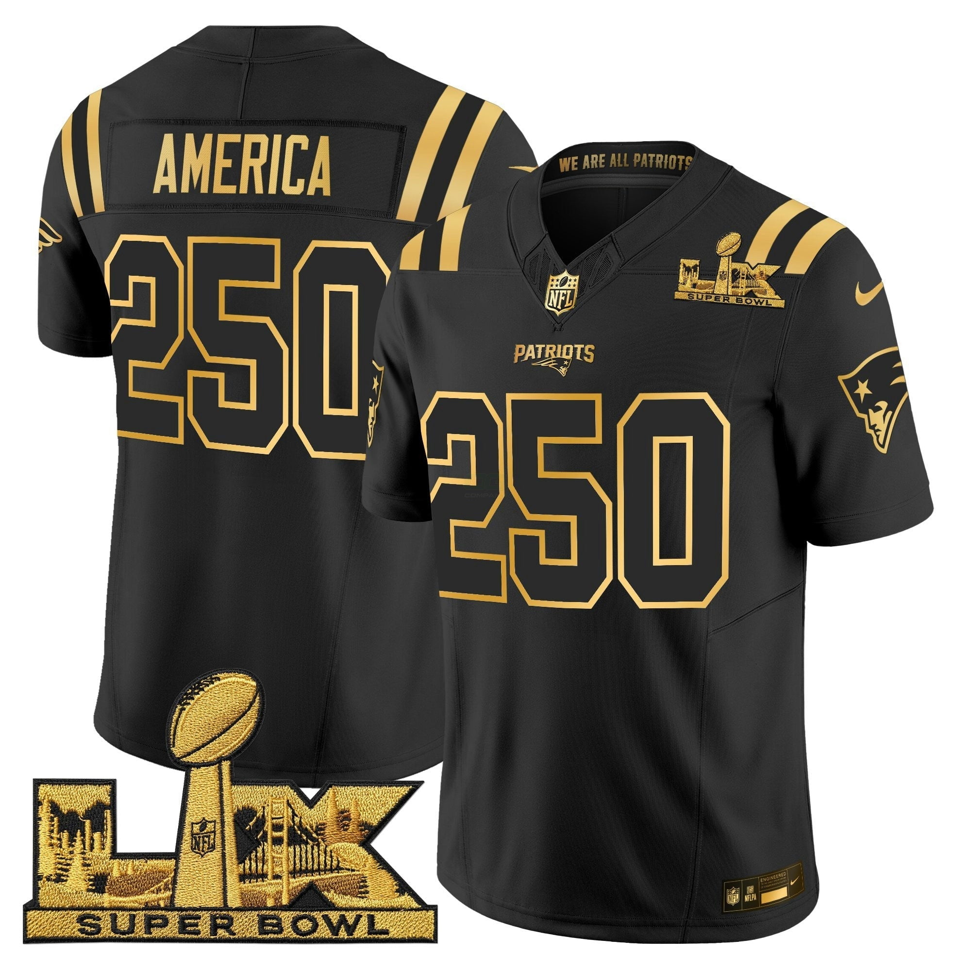 Camisa NFL Men’s New England Super Bowl LX Dourada Vapor Limited Jersey