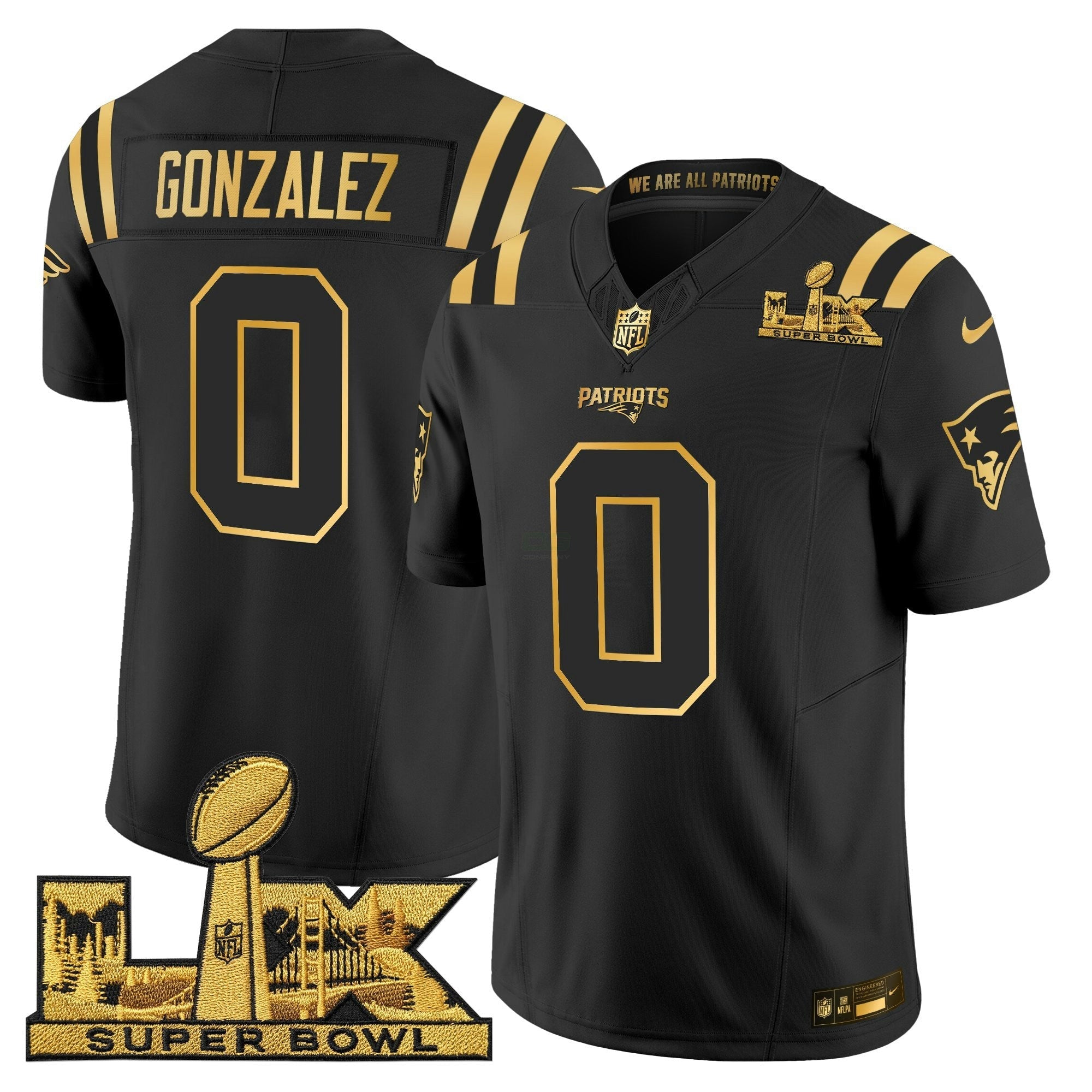 Camisa NFL Men’s New England Super Bowl LX Dourada Vapor Limited Jersey