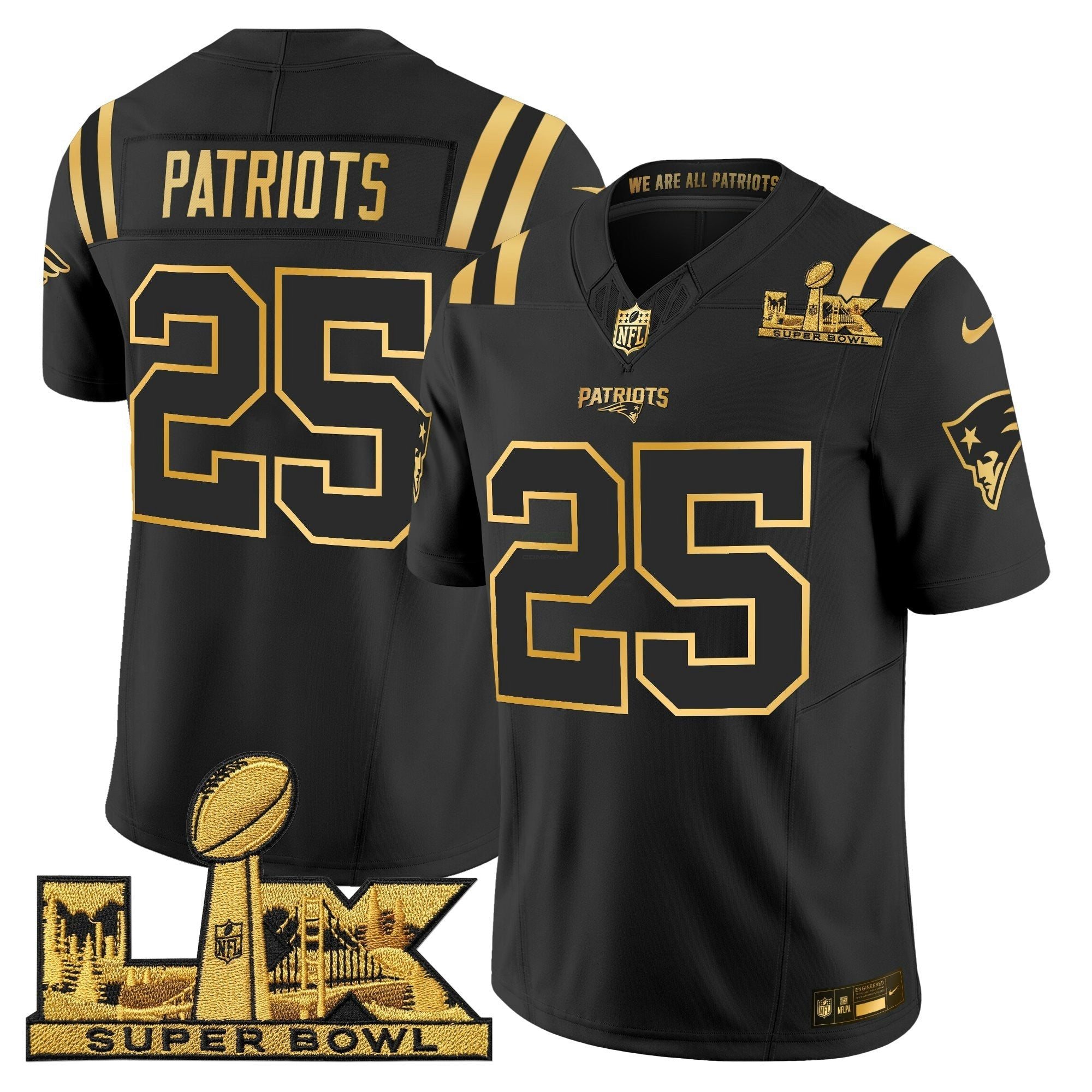 Camisa NFL Men’s New England Super Bowl LX Dourada Vapor Limited Jersey