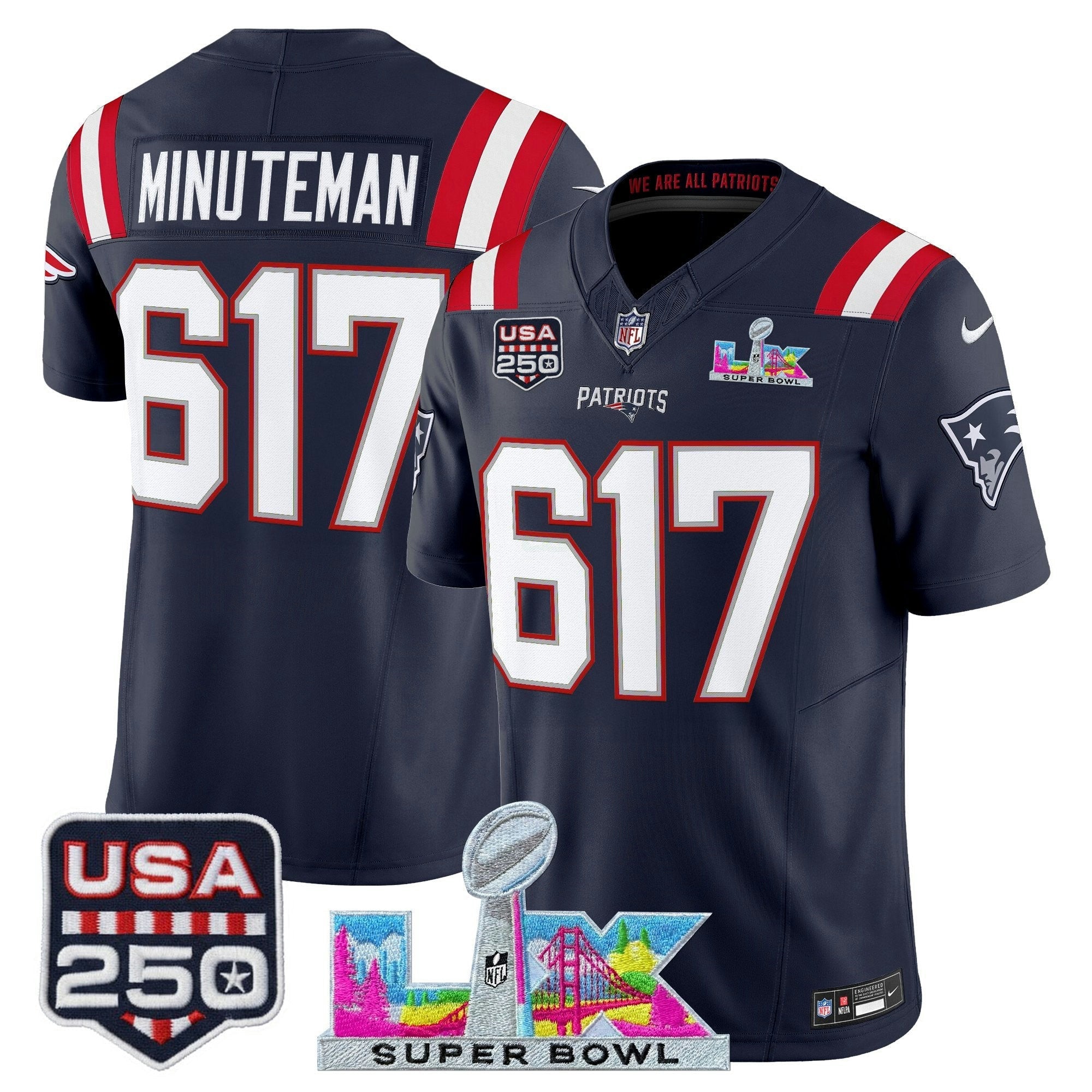 Camisa NFL Men’s New England “Super Bowl LX & United States 250th Anniversary Patch” Vapor Limited Jersey