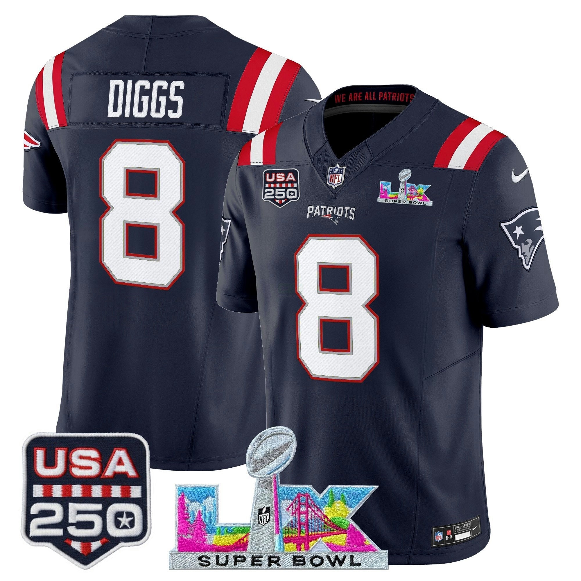 Camisa NFL Men’s New England “Super Bowl LX & United States 250th Anniversary Patch” Vapor Limited Jersey