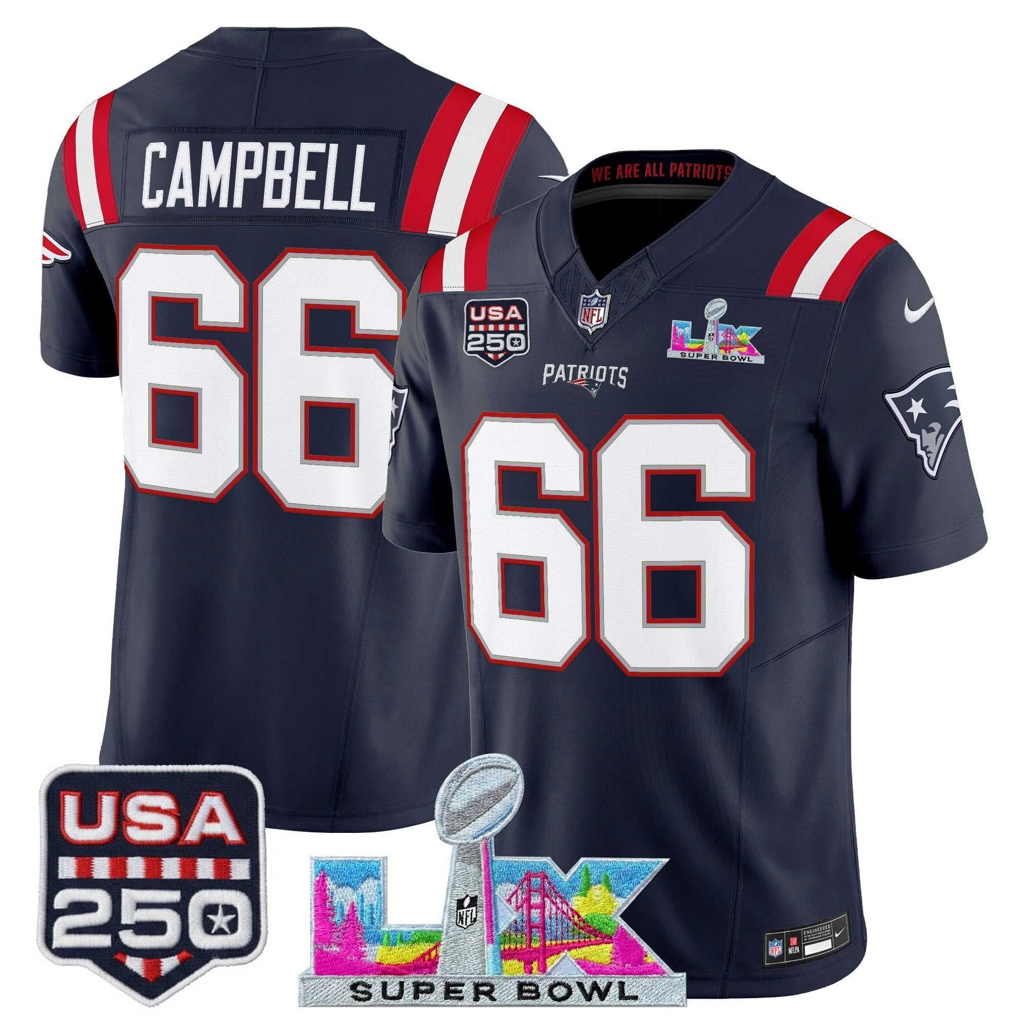 Camisa NFL Men’s New England “Super Bowl LX & United States 250th Anniversary Patch” Vapor Limited Jersey