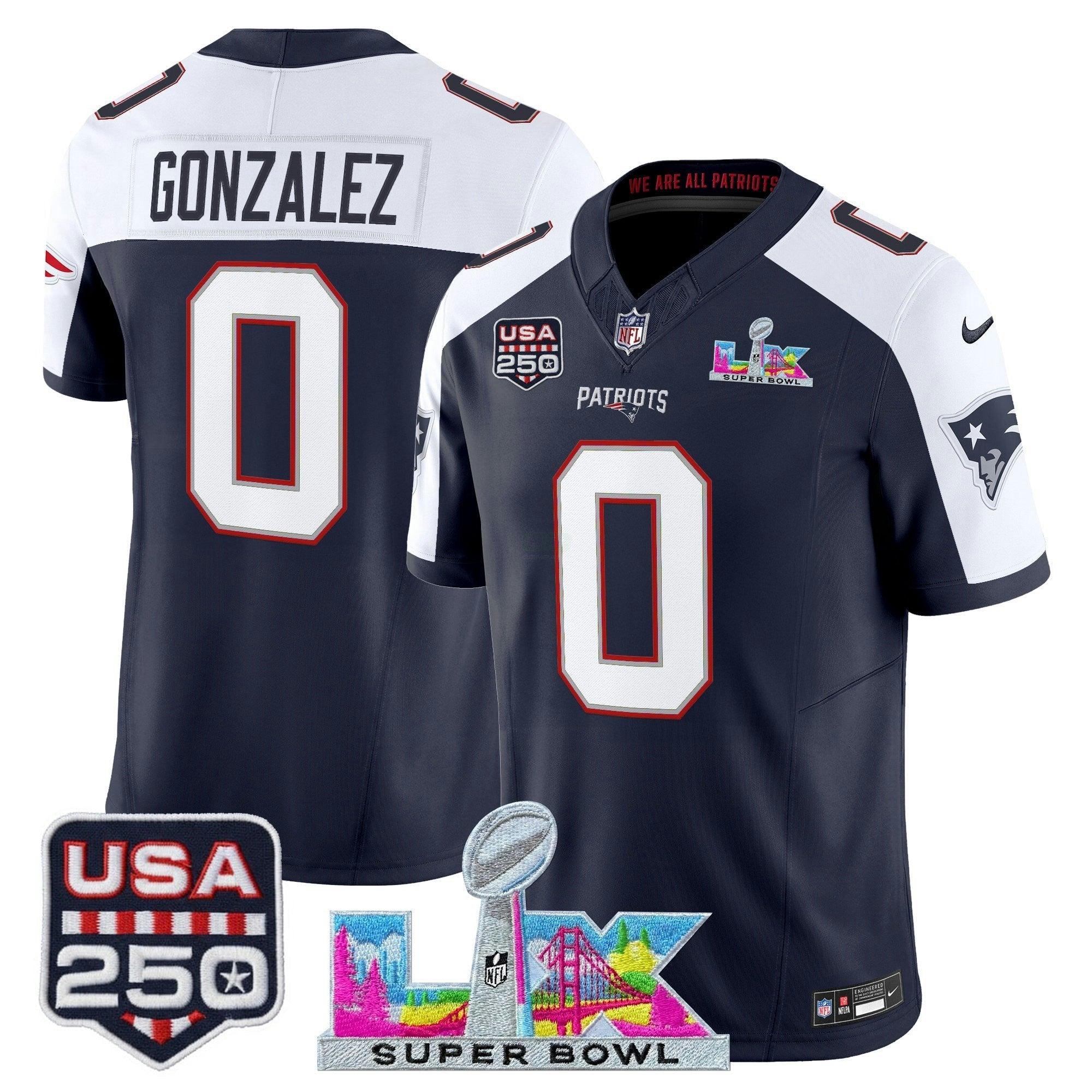 Camisa NFL Men’s New England “Super Bowl LX & United States 250th Anniversary Patch” Vapor Limited Jersey