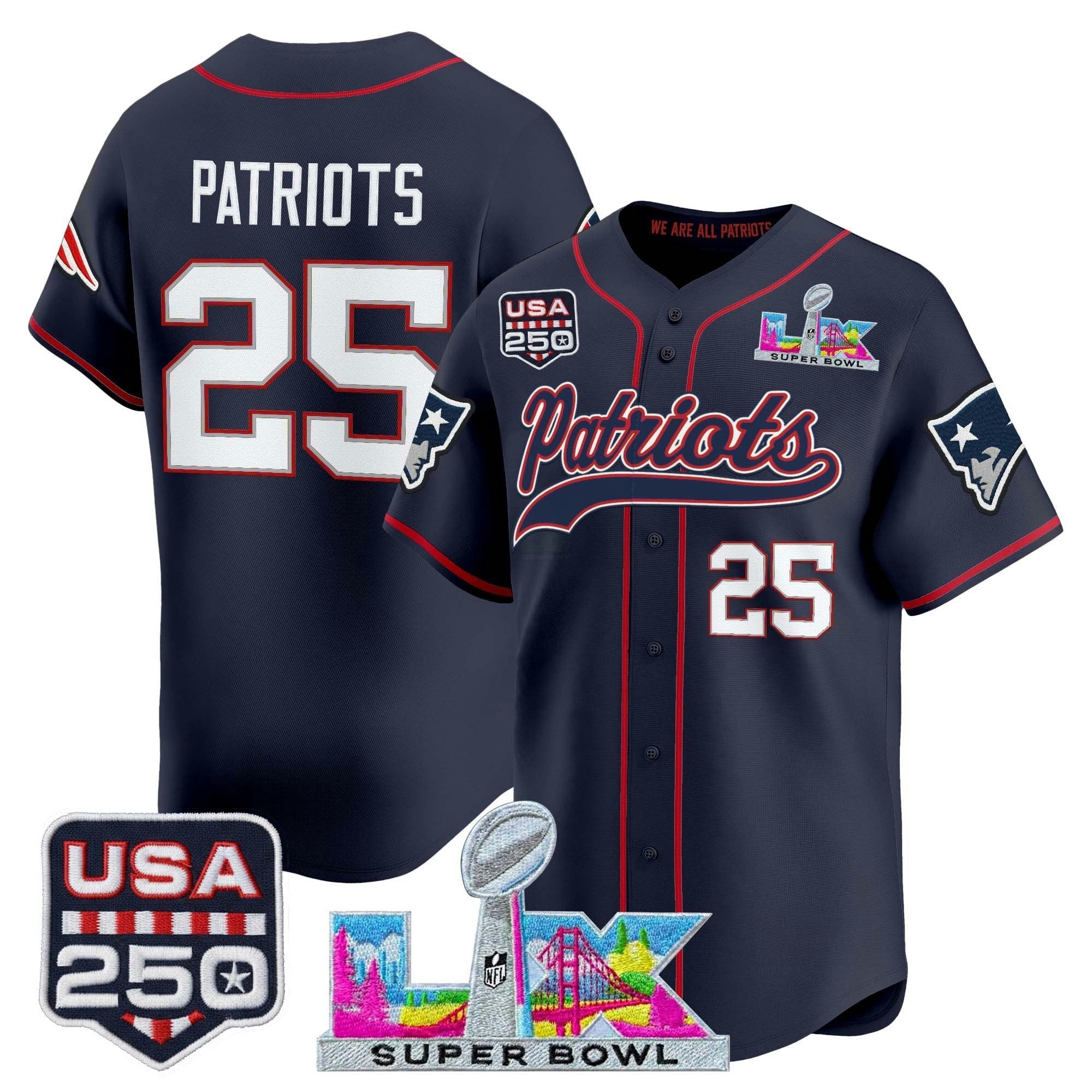 Camisa NFL Men’s New England “Super Bowl LX & United States 250th Anniversary Patch” Vapor Jersey