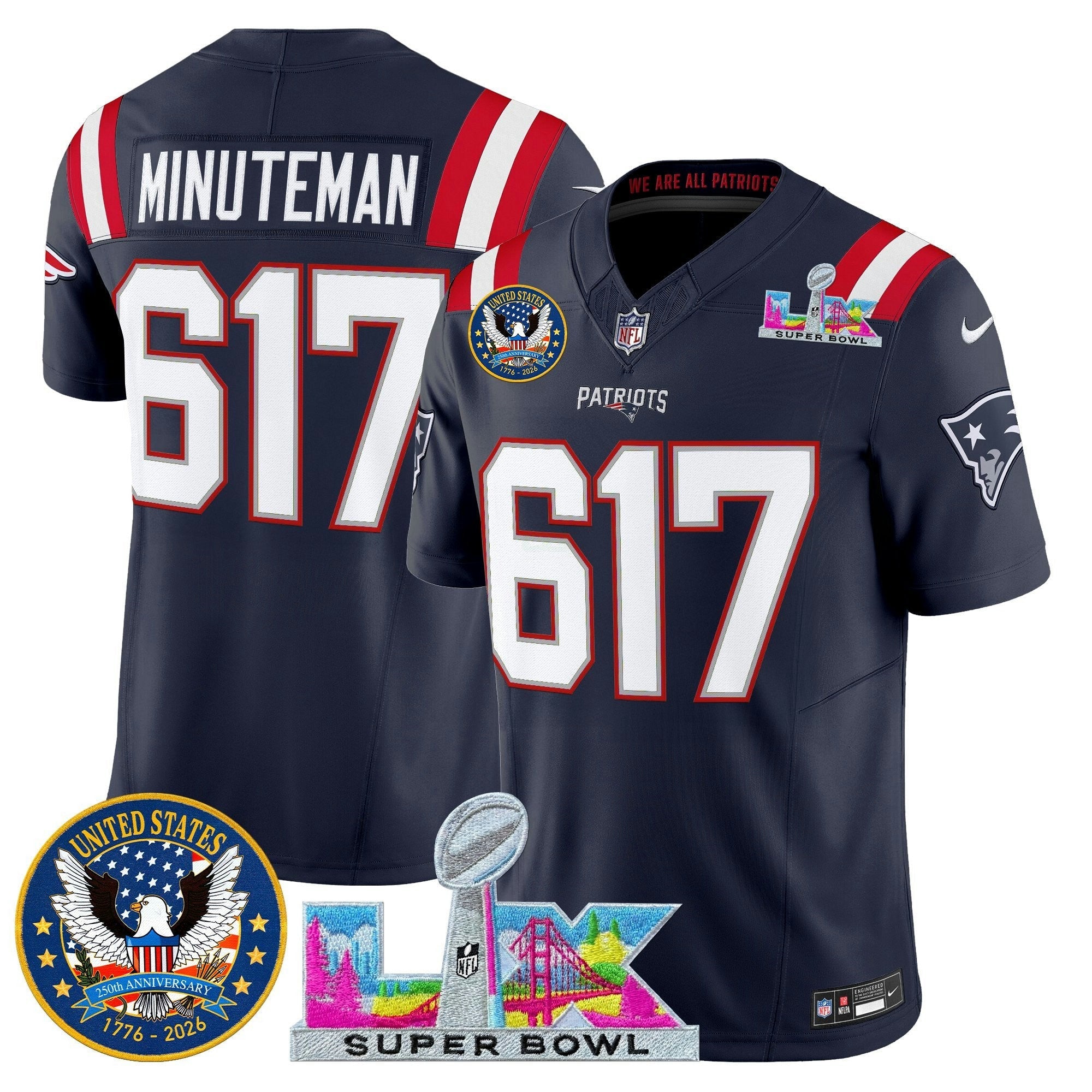 Camisa NFL Men’s New England “Super Bowl LX & United States 250th Patch” Vapor Limited Jersey