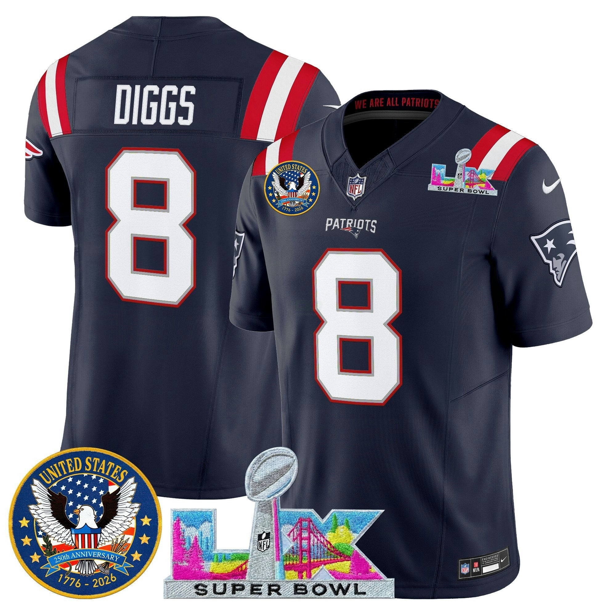 Camisa NFL Men’s New England “Super Bowl LX & United States 250th Patch” Vapor Limited Jersey