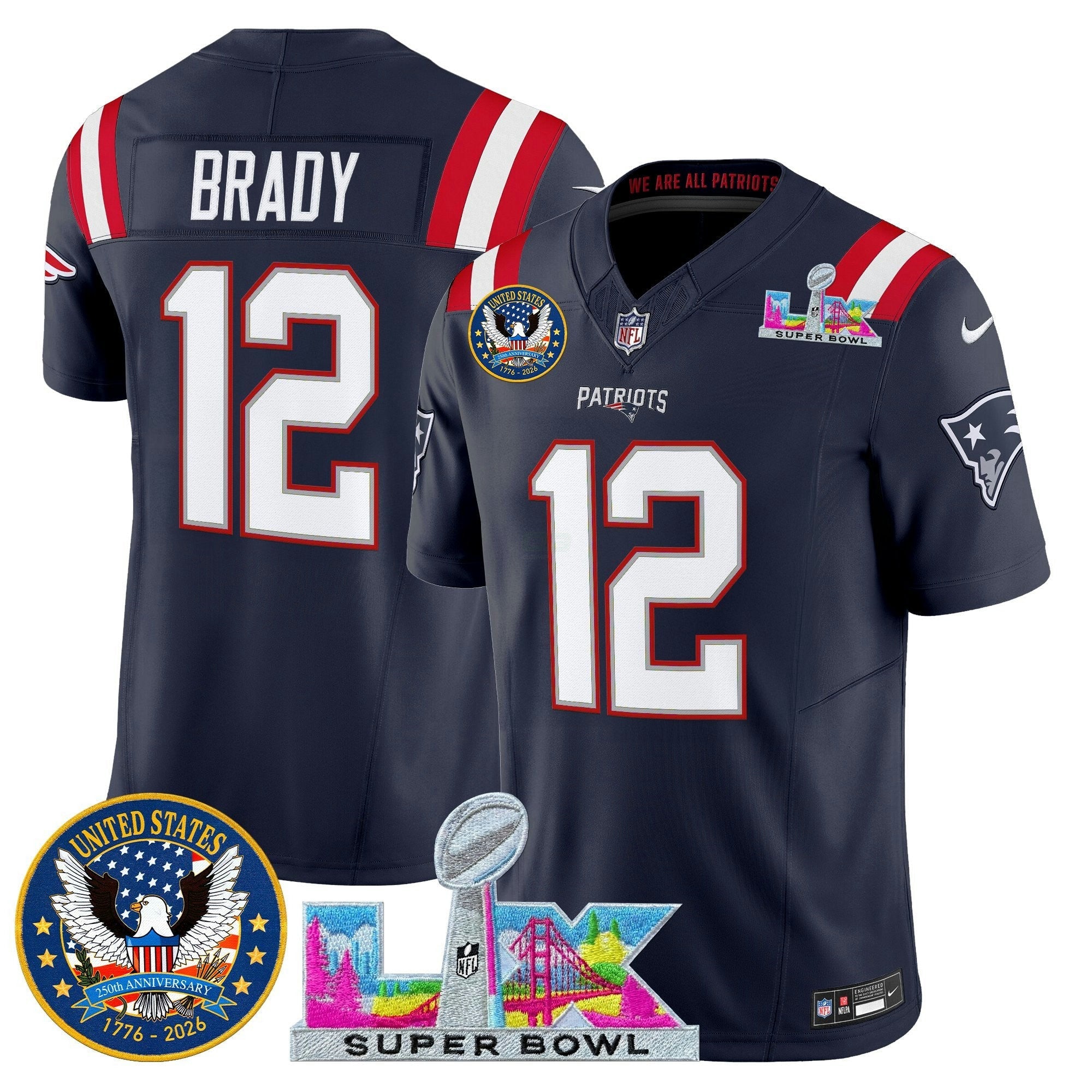 Camisa NFL Men’s New England “Super Bowl LX & United States 250th Patch” Vapor Limited Jersey