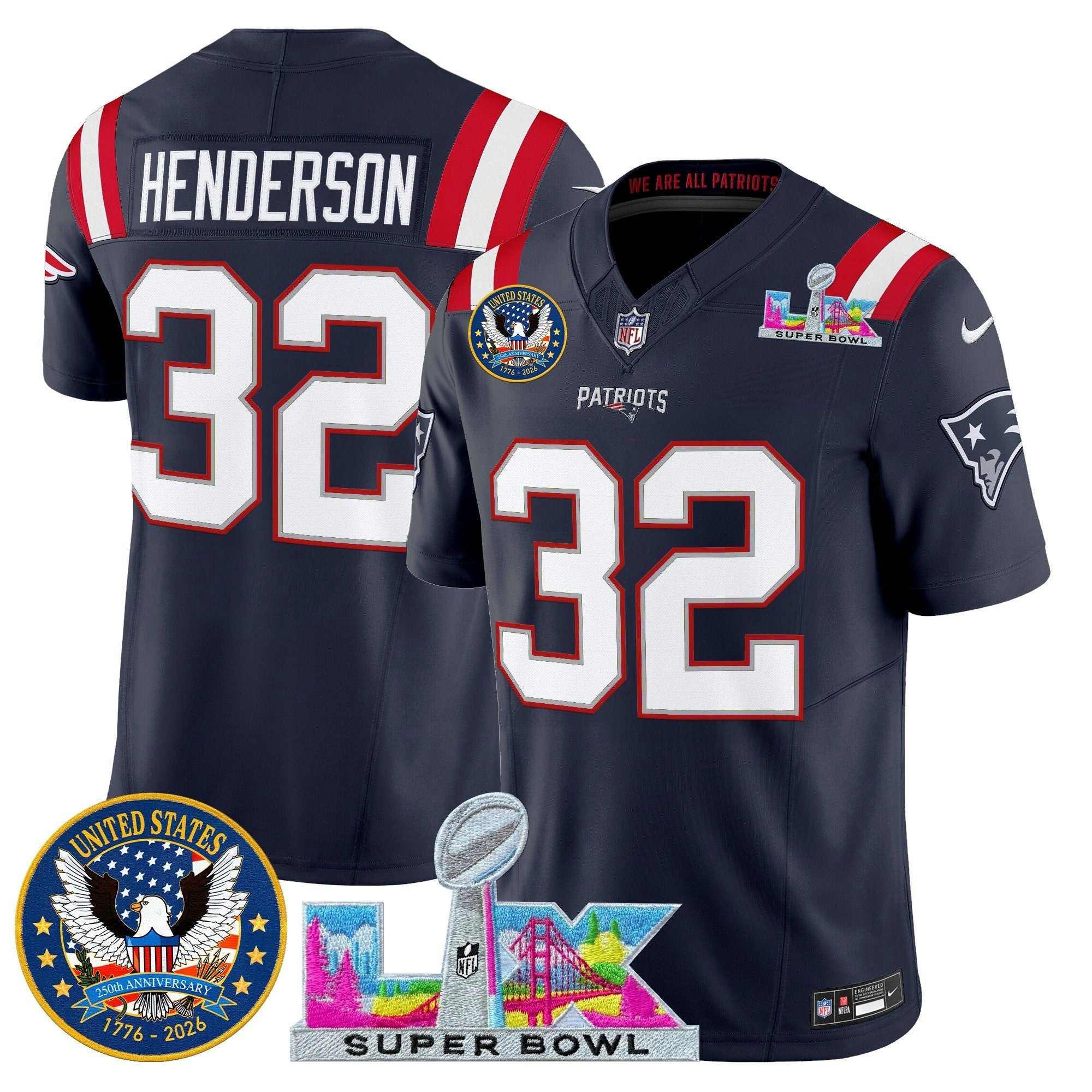 Camisa NFL Men’s New England “Super Bowl LX & United States 250th Patch” Vapor Limited Jersey