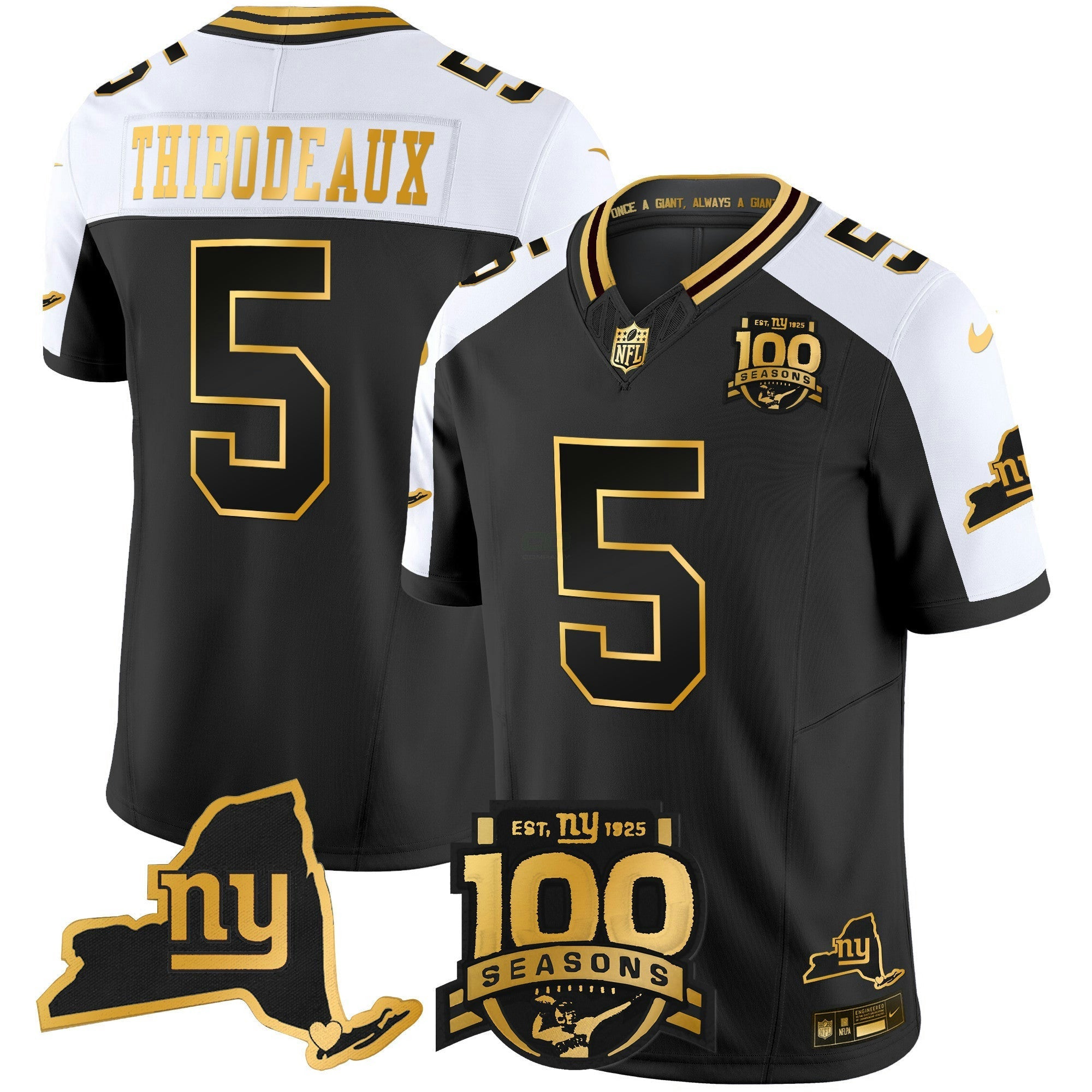 Camisa NFL Men’s New York 100th Season & State Patch Dourada Vapor Limited Jersey